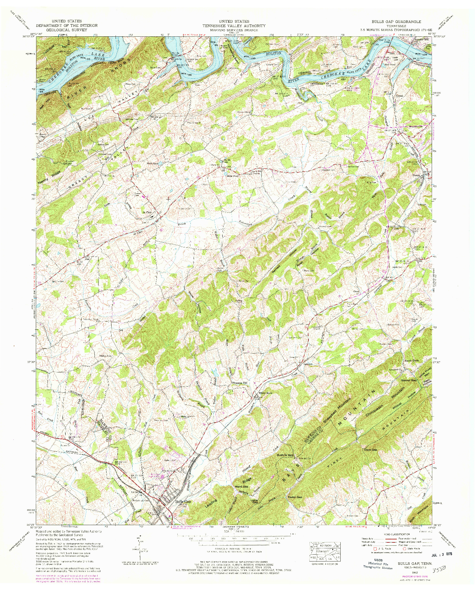 USGS 1:24000-SCALE QUADRANGLE FOR BULLS GAP, TN 1962