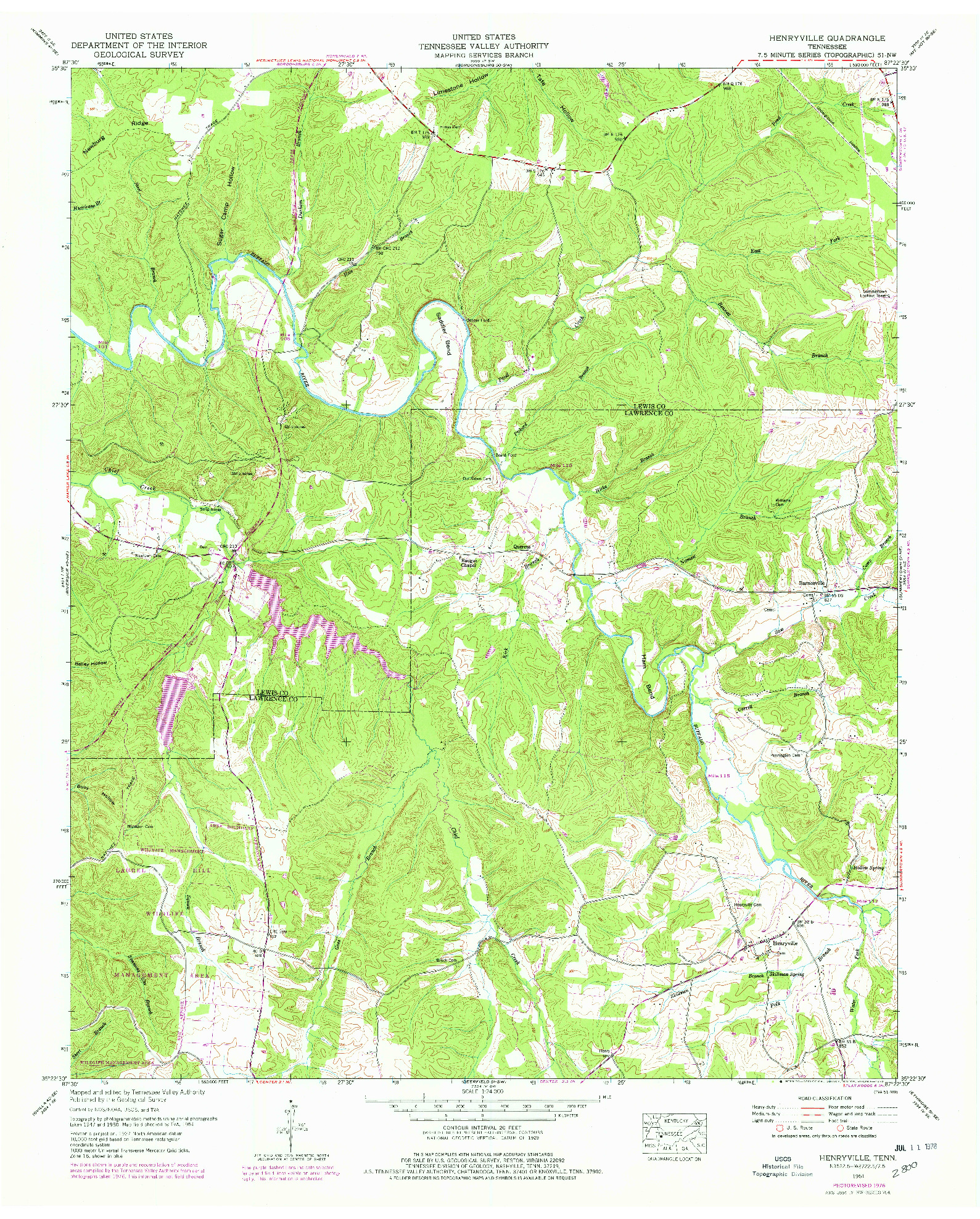 USGS 1:24000-SCALE QUADRANGLE FOR HENRYVILLE, TN 1951