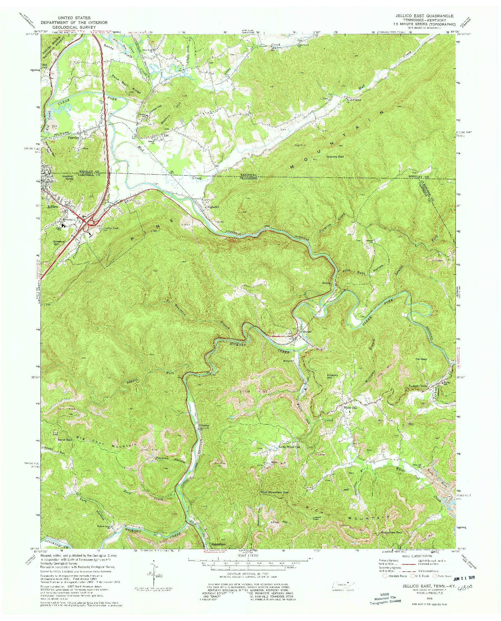 USGS 1:24000-SCALE QUADRANGLE FOR JELLICO EAST, TN 1970