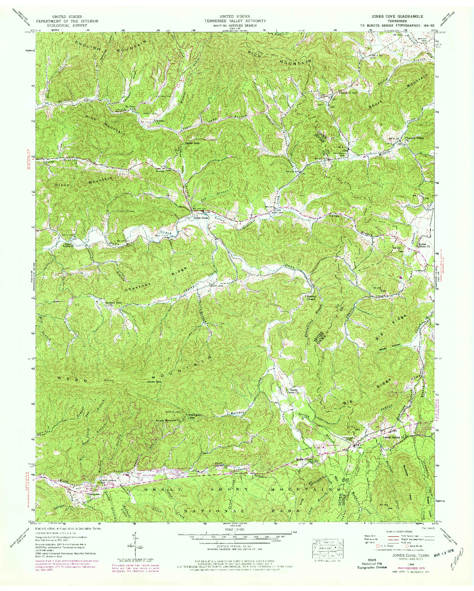 USGS 1:24000-SCALE QUADRANGLE FOR JONES COVE, TN 1940