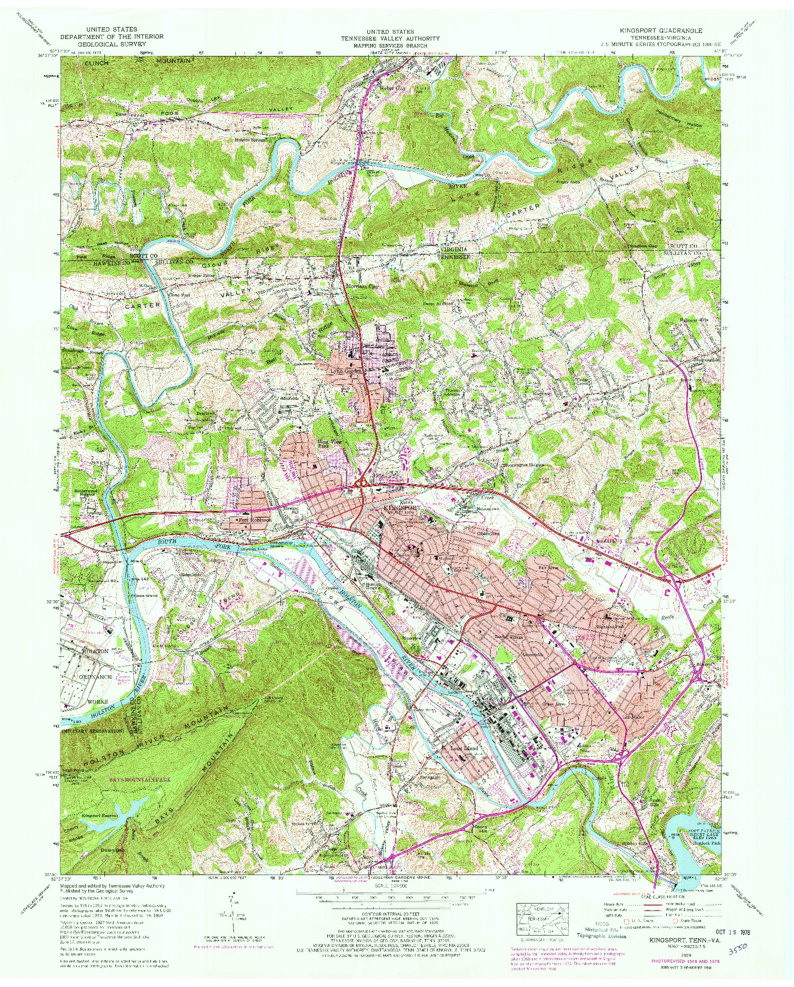 USGS 1:24000-SCALE QUADRANGLE FOR KINGSPORT, TN 1959