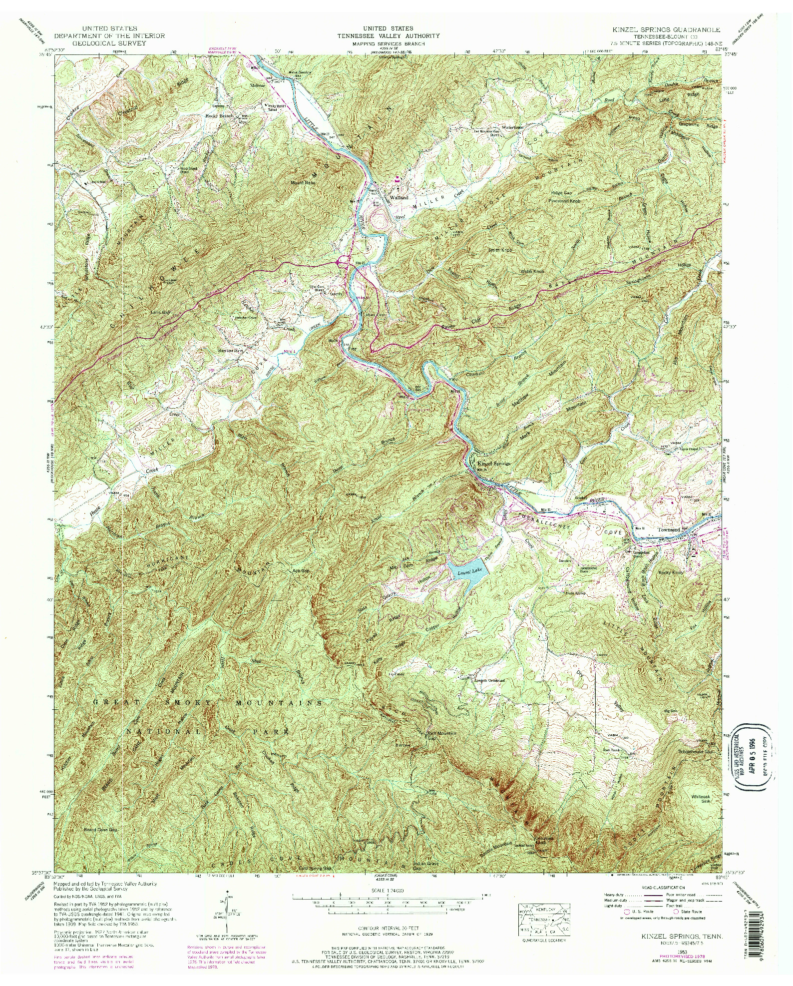 USGS 1:24000-SCALE QUADRANGLE FOR KINZEL SPRINGS, TN 1953
