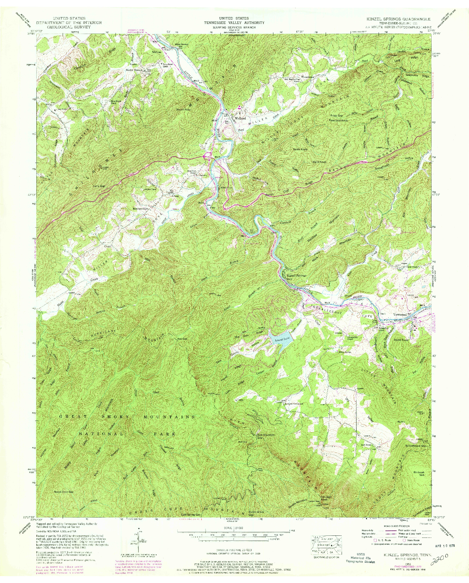 USGS 1:24000-SCALE QUADRANGLE FOR KINZEL SPRINGS, TN 1953