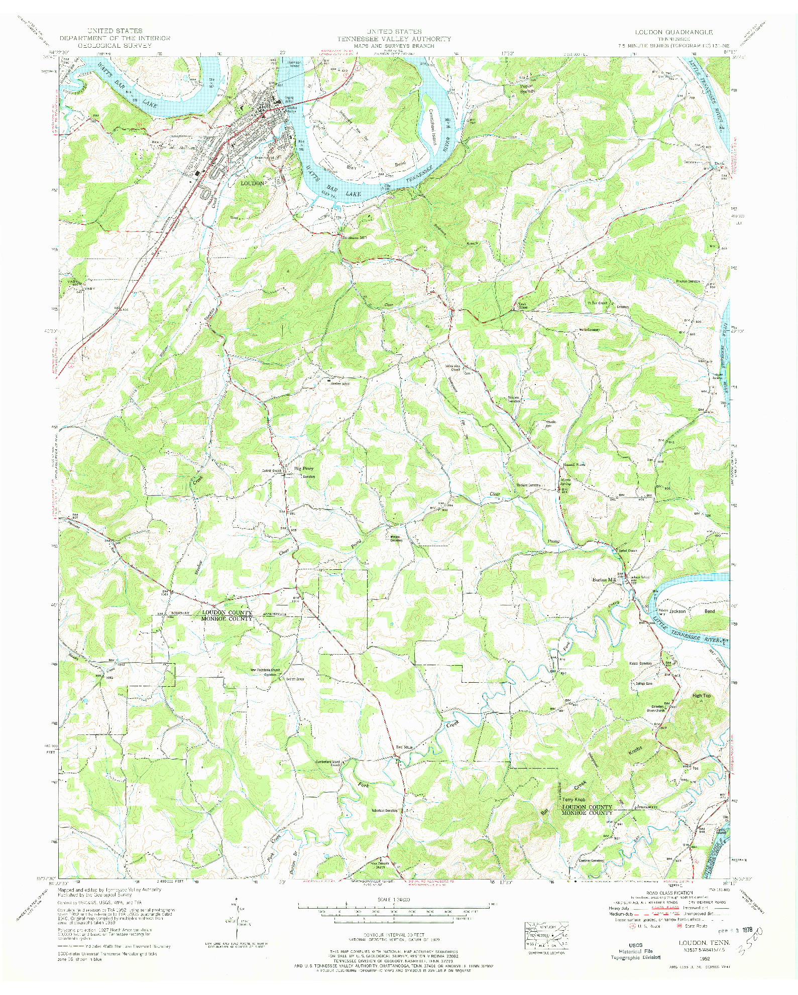 USGS 1:24000-SCALE QUADRANGLE FOR LOUDON, TN 1952