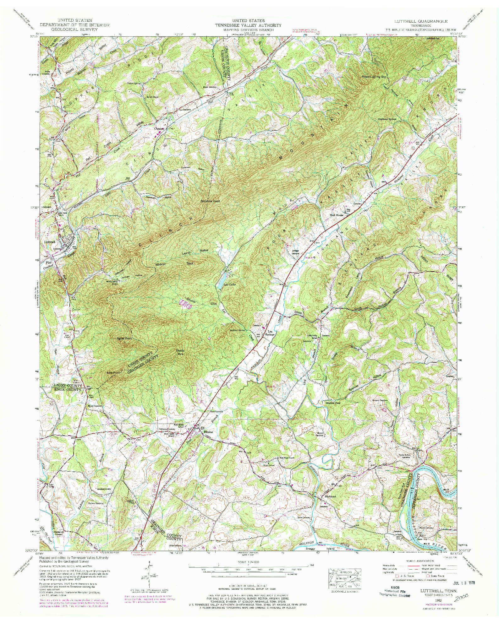 USGS 1:24000-SCALE QUADRANGLE FOR LUTTRELL, TN 1952