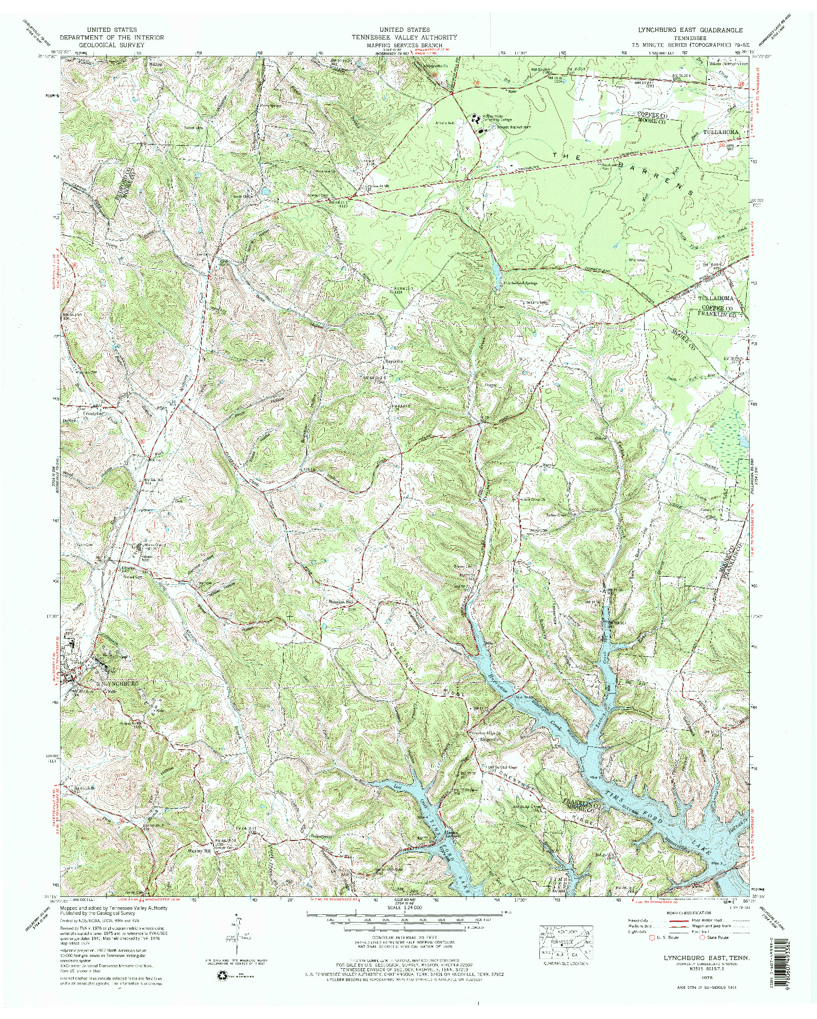 USGS 1:24000-SCALE QUADRANGLE FOR LYNCHBURG EAST, TN 1978