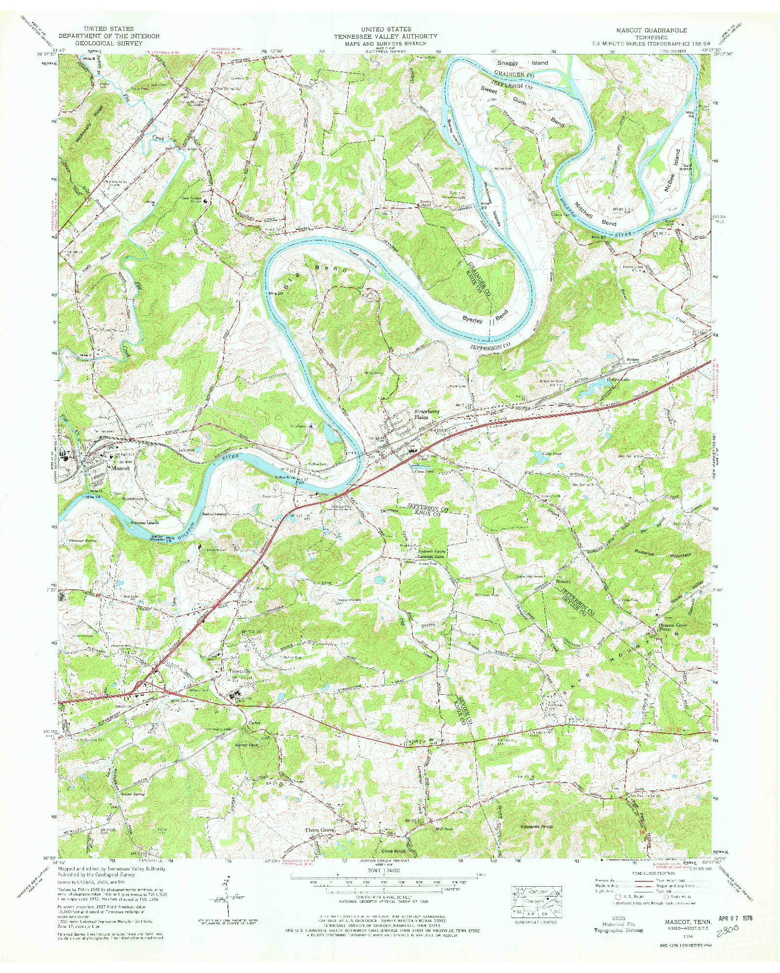 USGS 1:24000-SCALE QUADRANGLE FOR MASCOT, TN 1966
