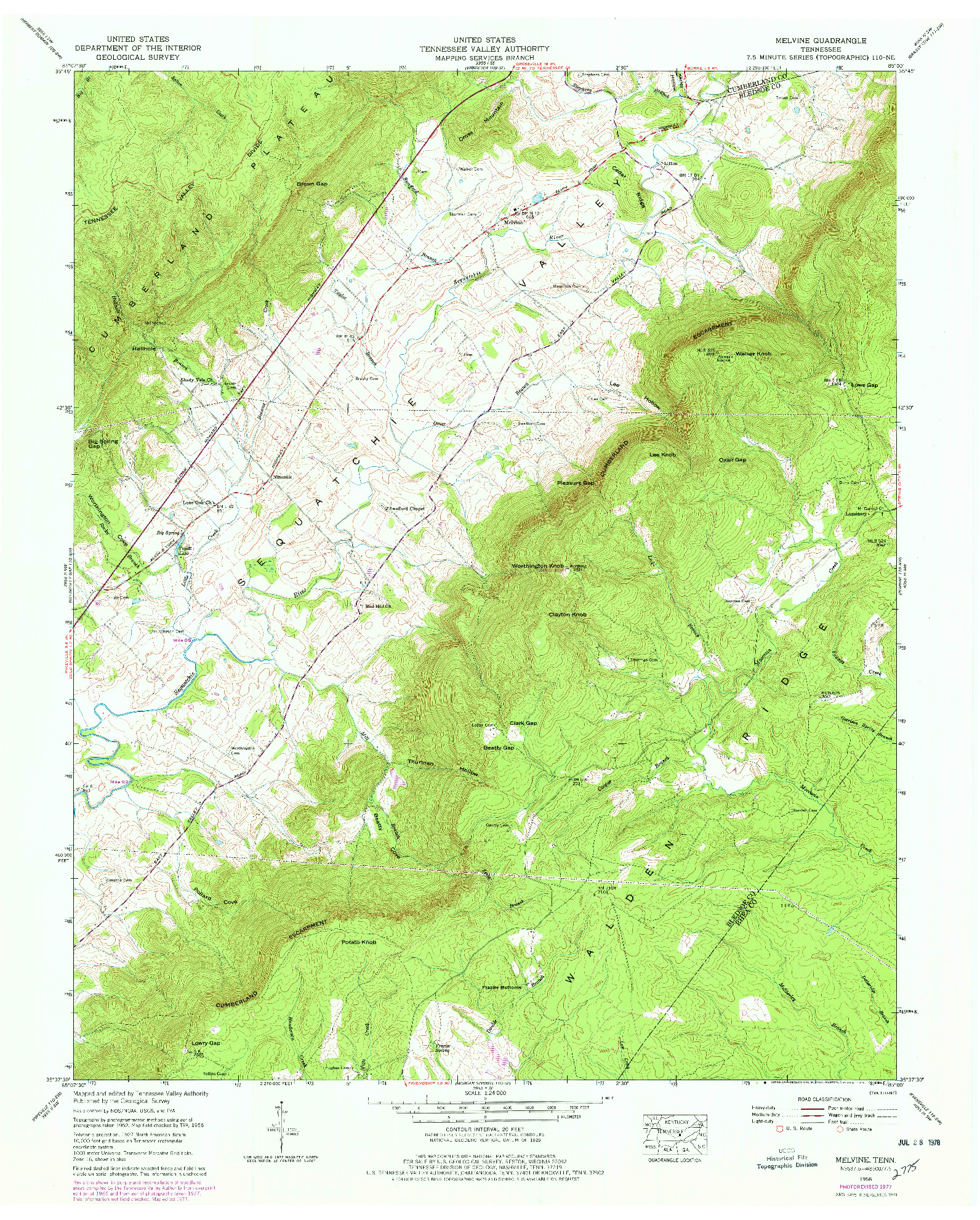 USGS 1:24000-SCALE QUADRANGLE FOR MELVINE, TN 1956