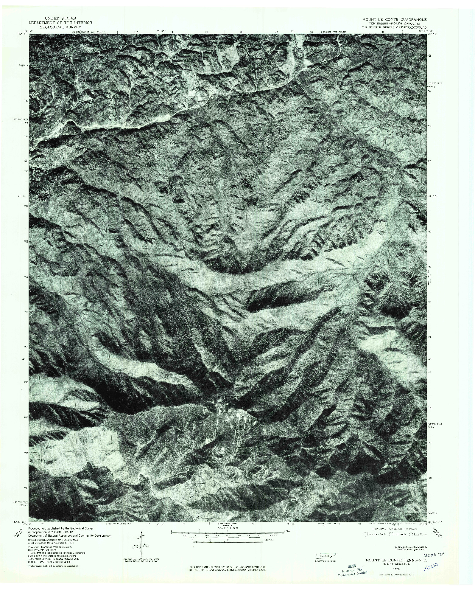 USGS 1:24000-SCALE QUADRANGLE FOR MOUNT LE CONTE, TN 1976