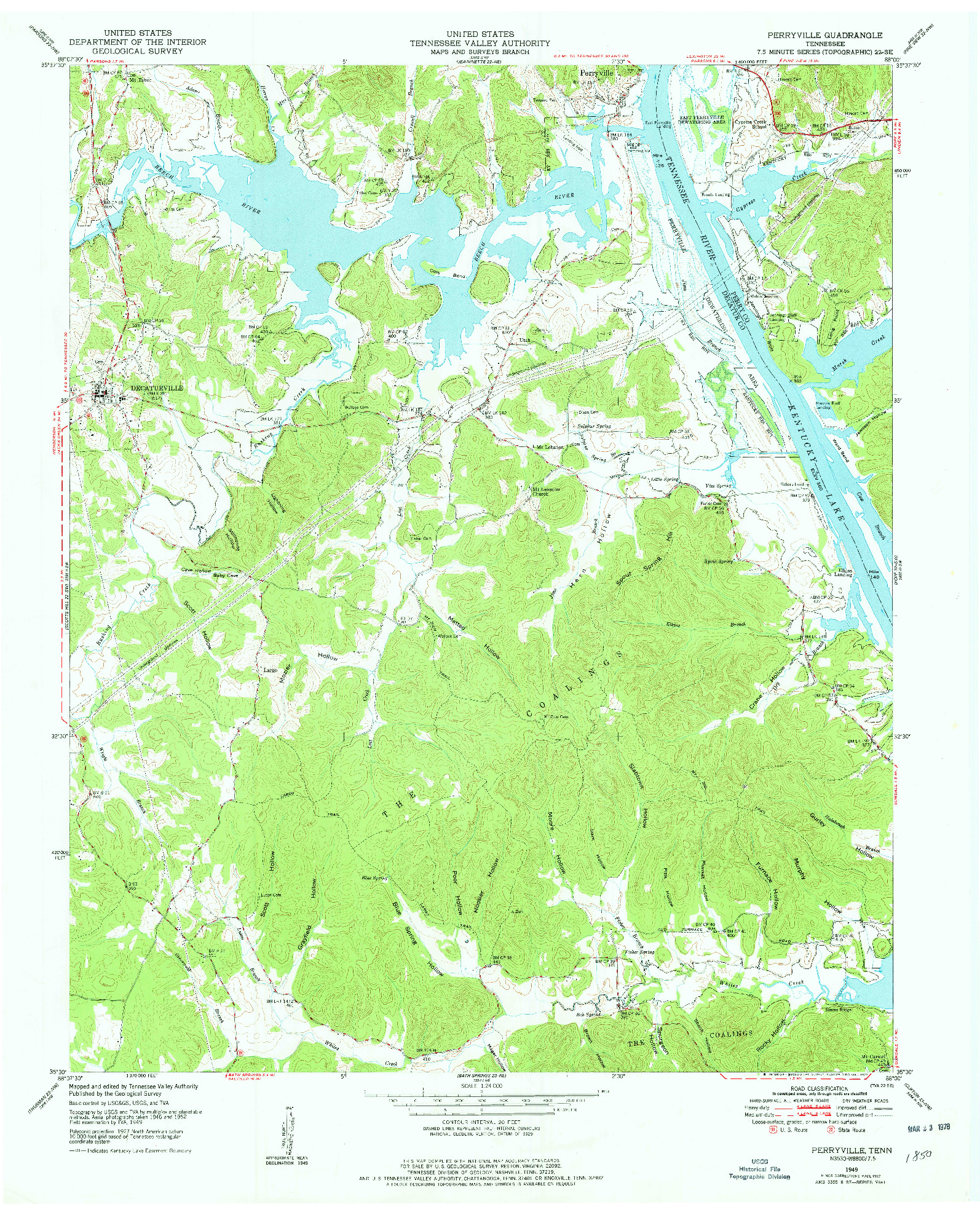 USGS 1:24000-SCALE QUADRANGLE FOR PERRYVILLE, TN 1949