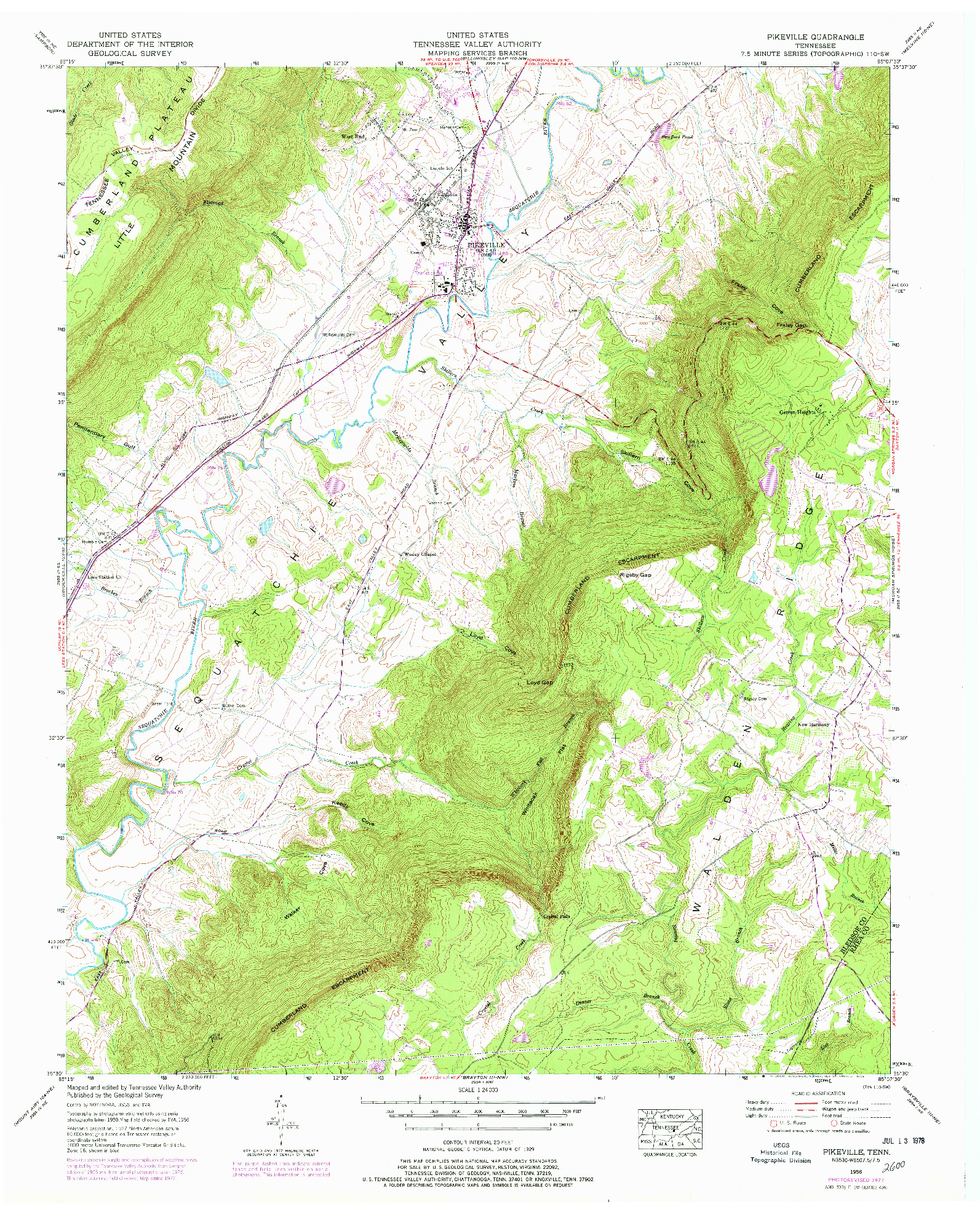 USGS 1:24000-SCALE QUADRANGLE FOR PIKEVILLE, TN 1956