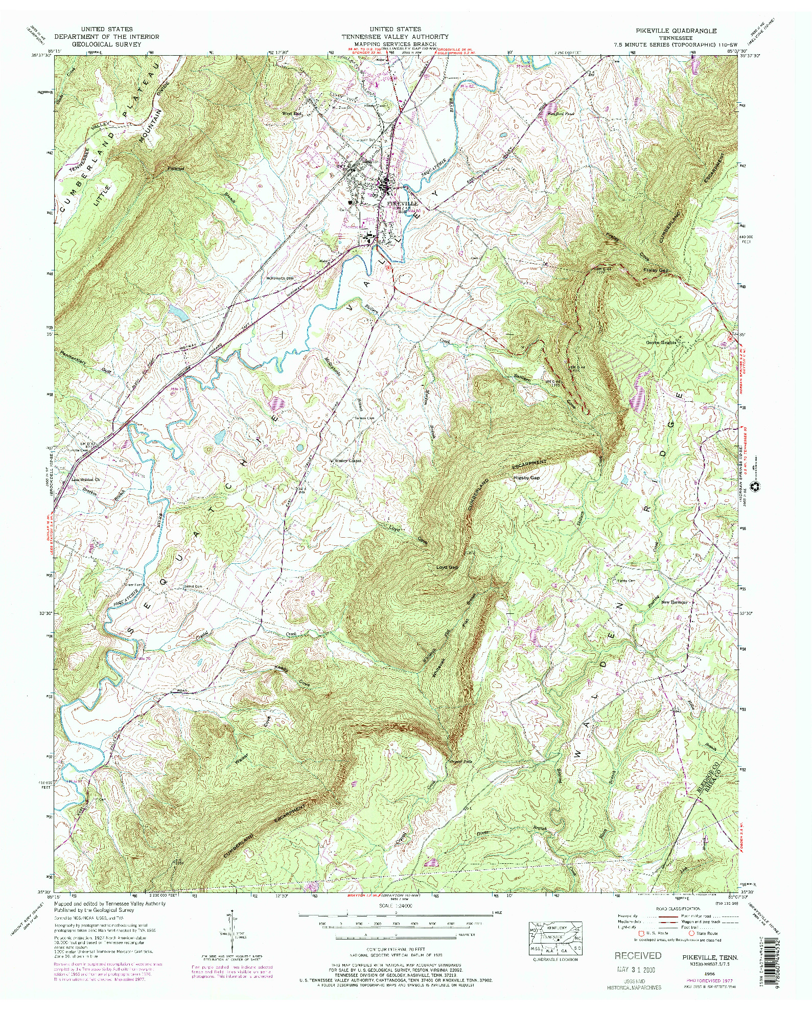 USGS 1:24000-SCALE QUADRANGLE FOR PIKEVILLE, TN 1956