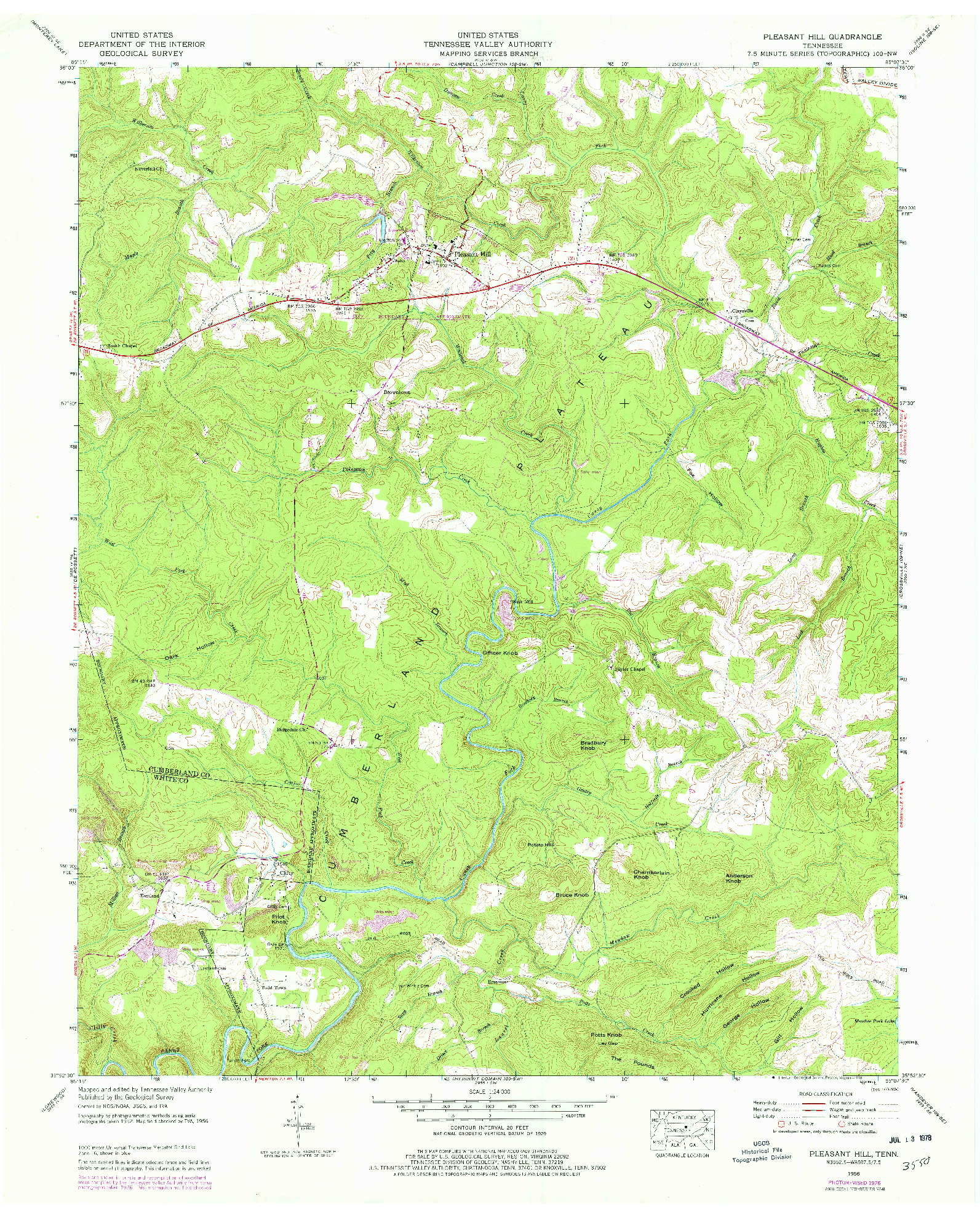USGS 1:24000-SCALE QUADRANGLE FOR PLEASANT HILL, TN 1956