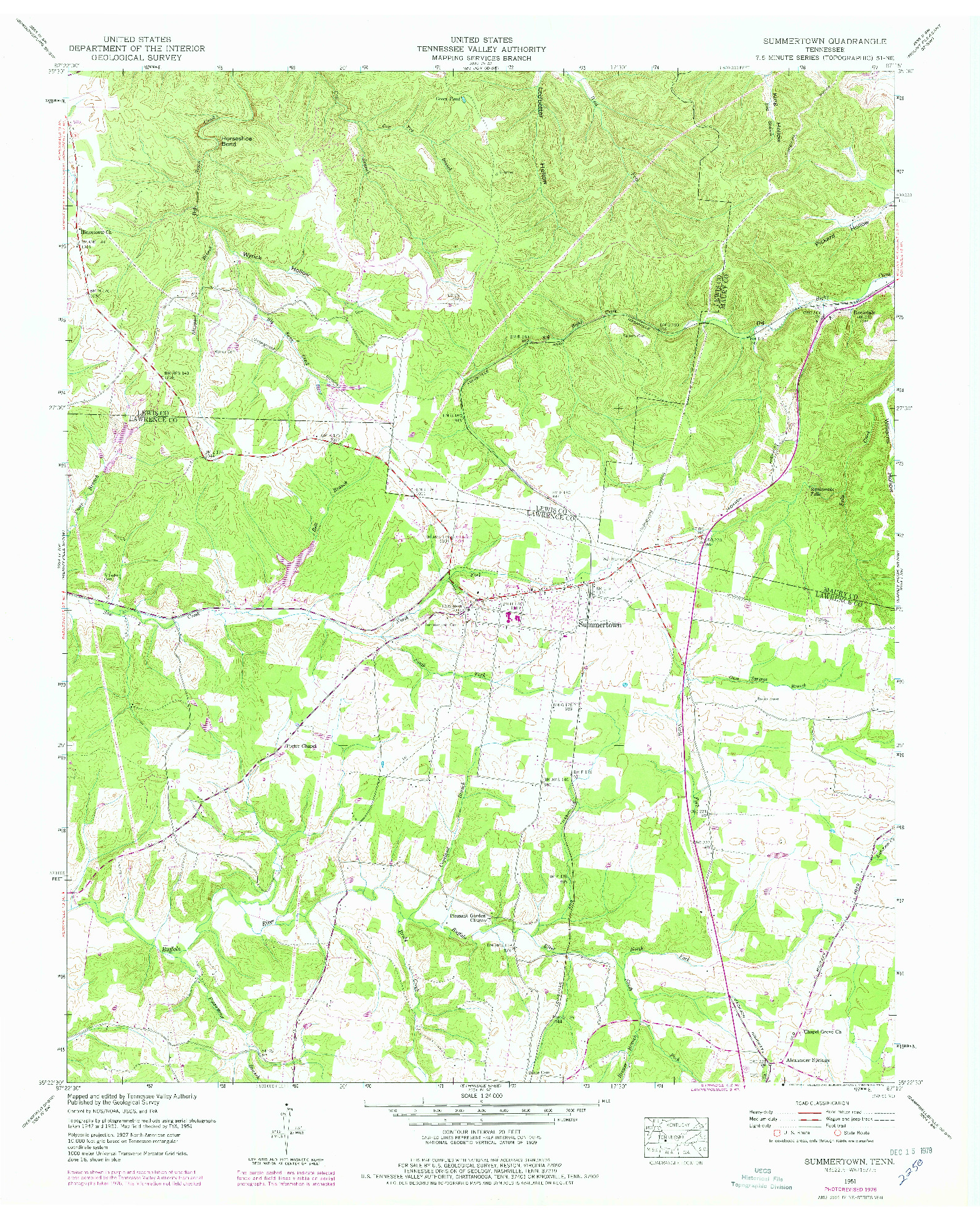 USGS 1:24000-SCALE QUADRANGLE FOR SUMMERTOWN, TN 1951