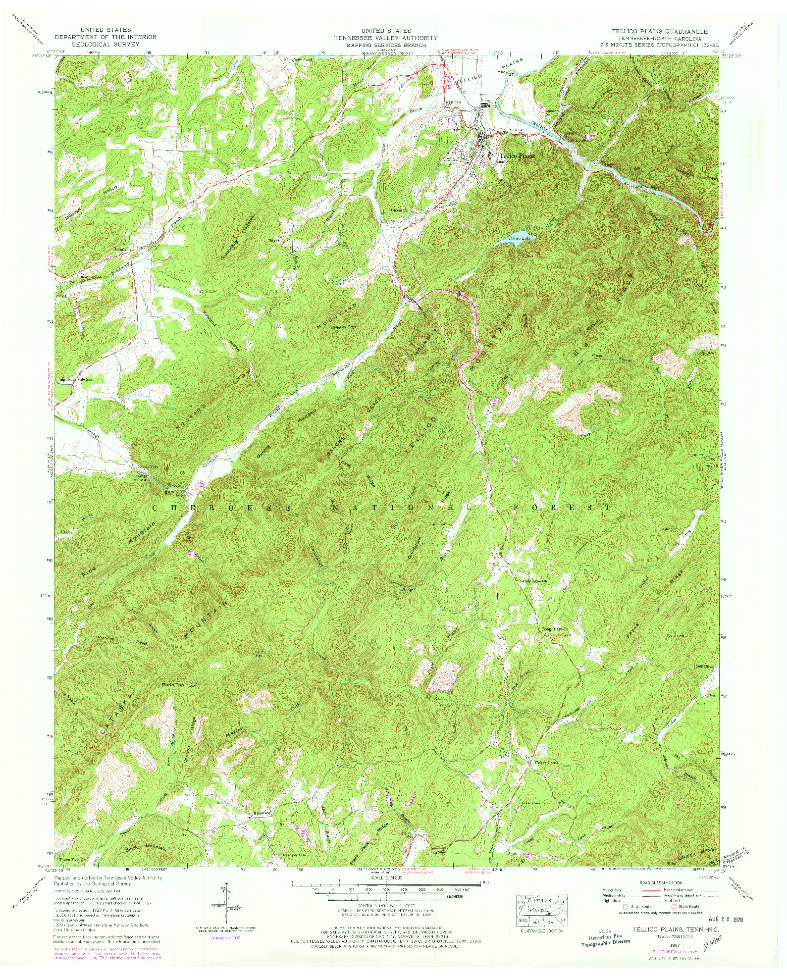 USGS 1:24000-SCALE QUADRANGLE FOR TELLICO PLAINS, TN 1957