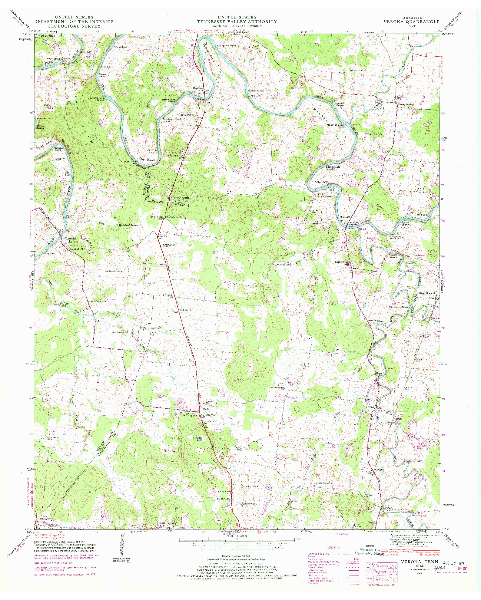 USGS 1:24000-SCALE QUADRANGLE FOR VERONA, TN 1947