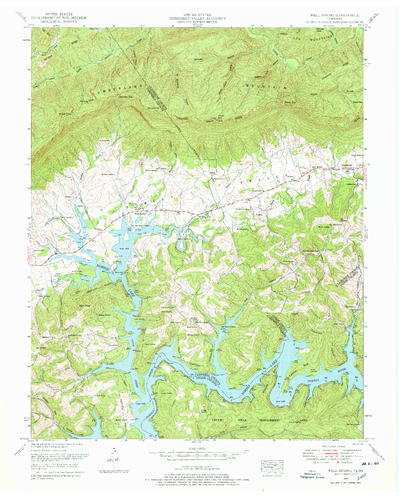 USGS 1:24000-SCALE QUADRANGLE FOR WELL SPRING, TN 1952