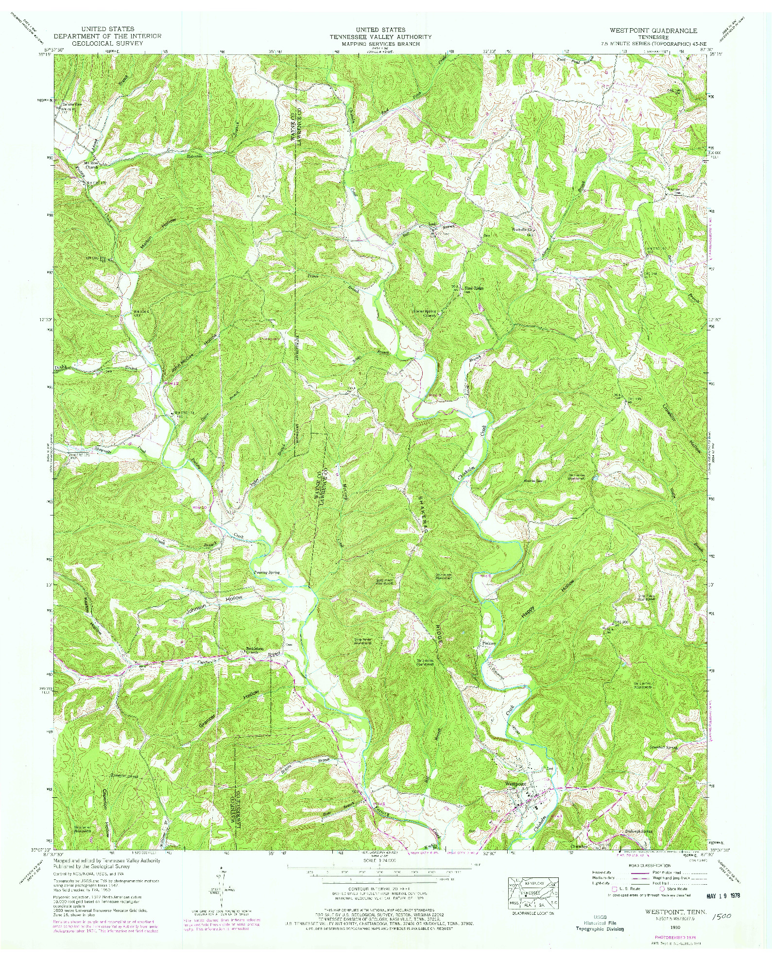 USGS 1:24000-SCALE QUADRANGLE FOR WESTPOINT, TN 1950