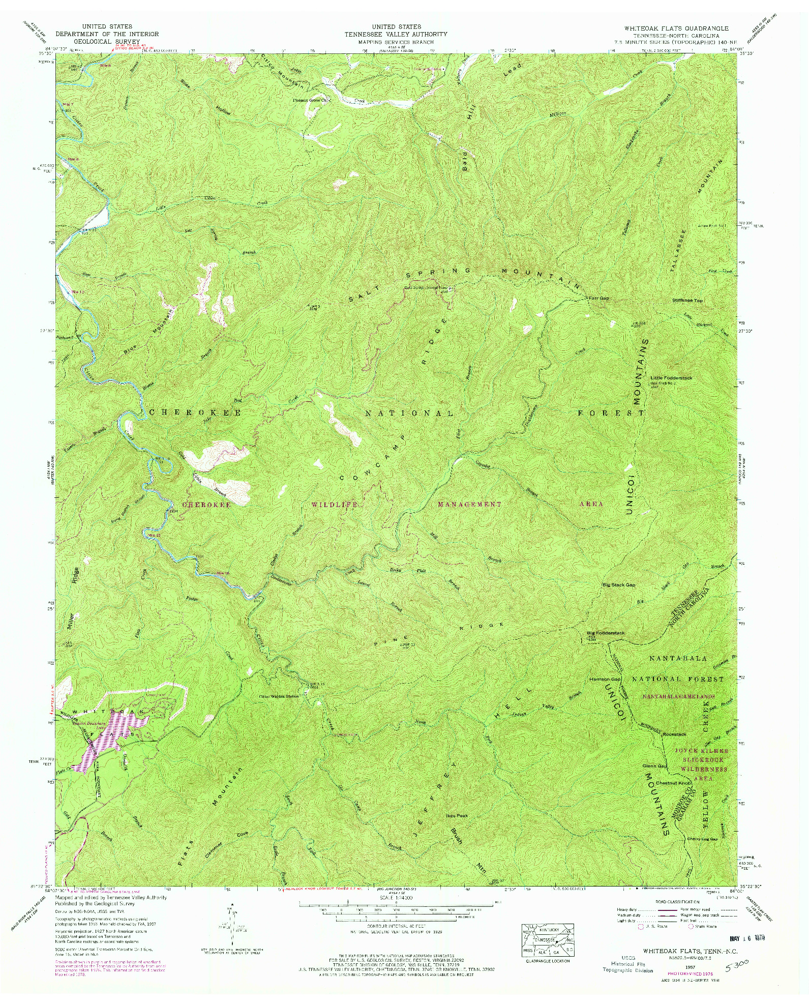 USGS 1:24000-SCALE QUADRANGLE FOR WHITEOAK FLATS, TN 1957