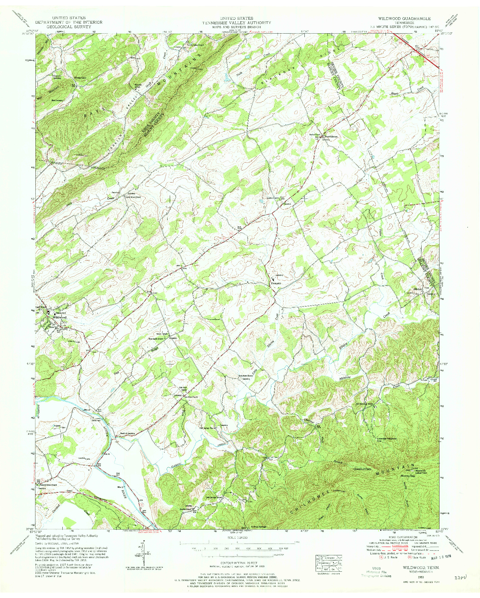 USGS 1:24000-SCALE QUADRANGLE FOR WILDWOOD, TN 1953