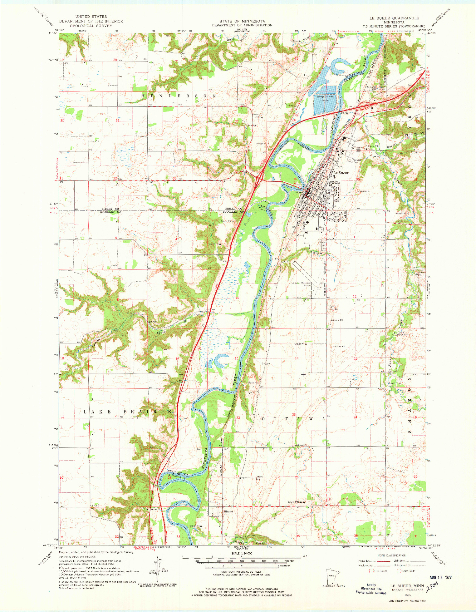 USGS 1:24000-SCALE QUADRANGLE FOR LE SUEUR, MN 1965