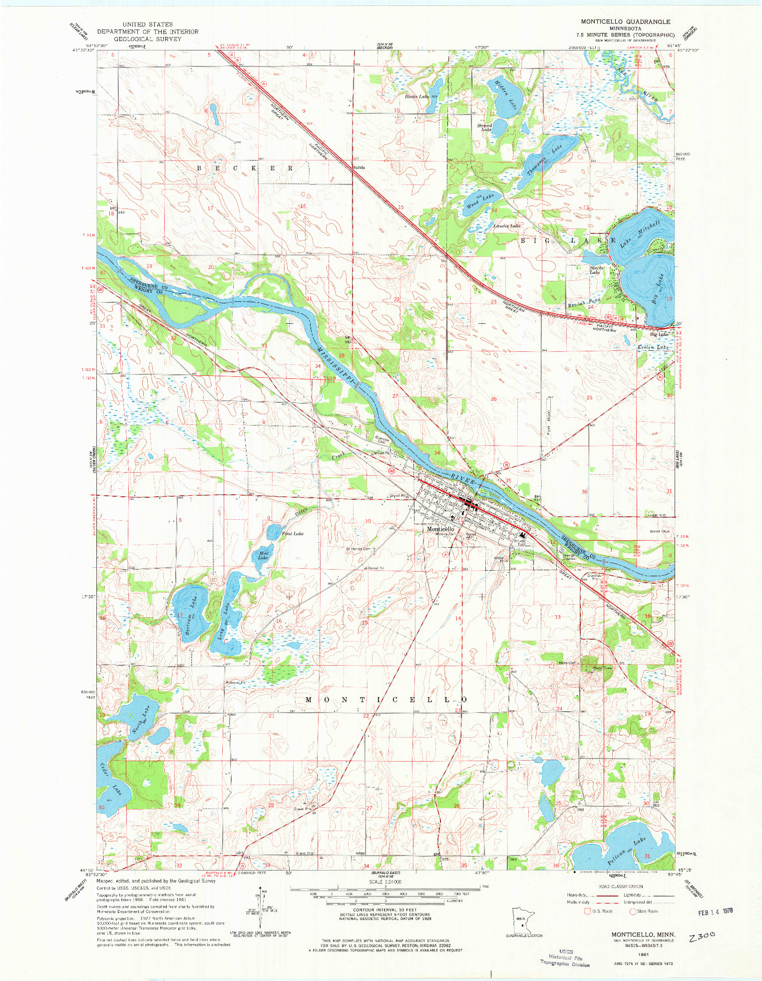 USGS 1:24000-SCALE QUADRANGLE FOR MONTICELLO, MN 1961