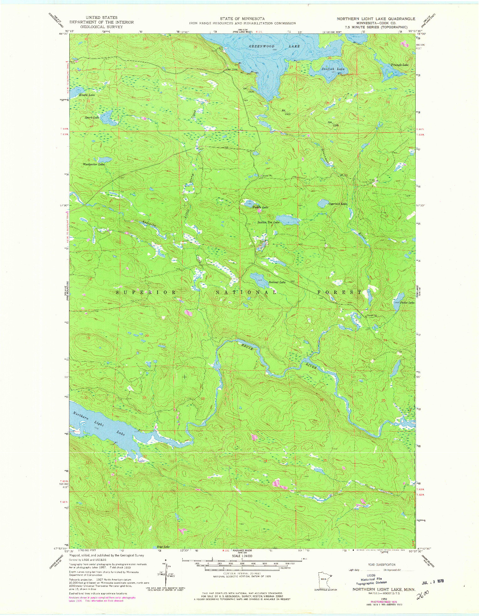 USGS 1:24000-SCALE QUADRANGLE FOR NORTHERN LIGHT LAKE, MN 1959