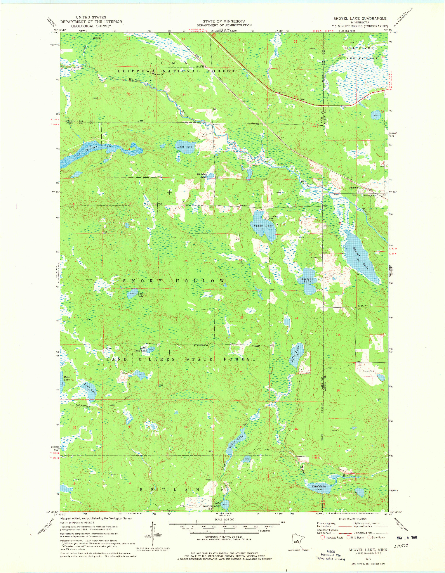 USGS 1:24000-SCALE QUADRANGLE FOR SHOVEL LAKE, MN 1970