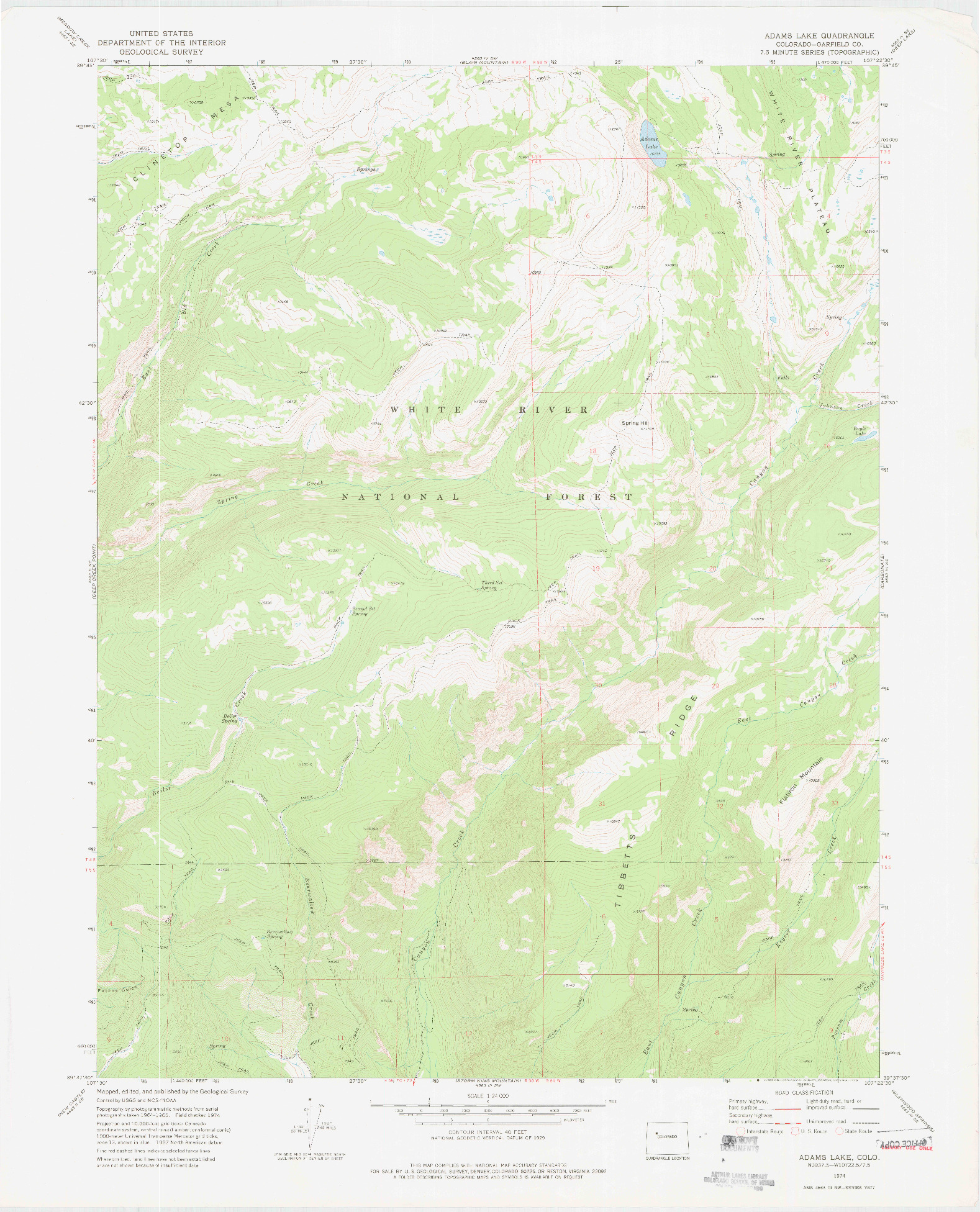 USGS 1:24000-SCALE QUADRANGLE FOR ADAMS LAKE, CO 1974