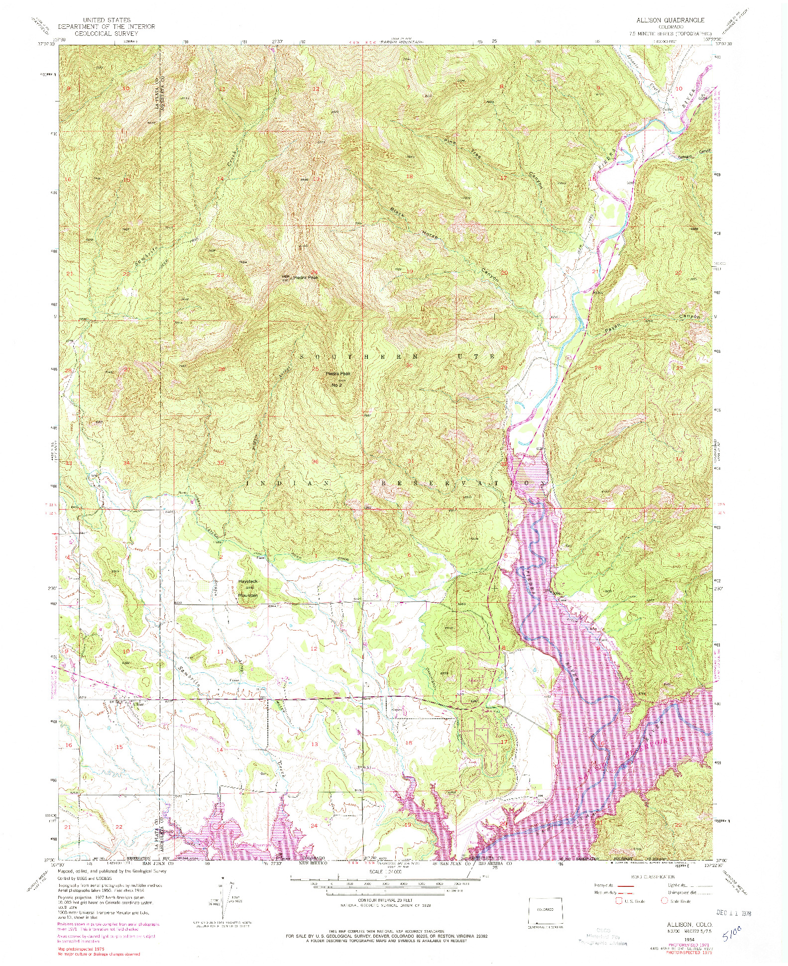 USGS 1:24000-SCALE QUADRANGLE FOR ALLISON, CO 1954