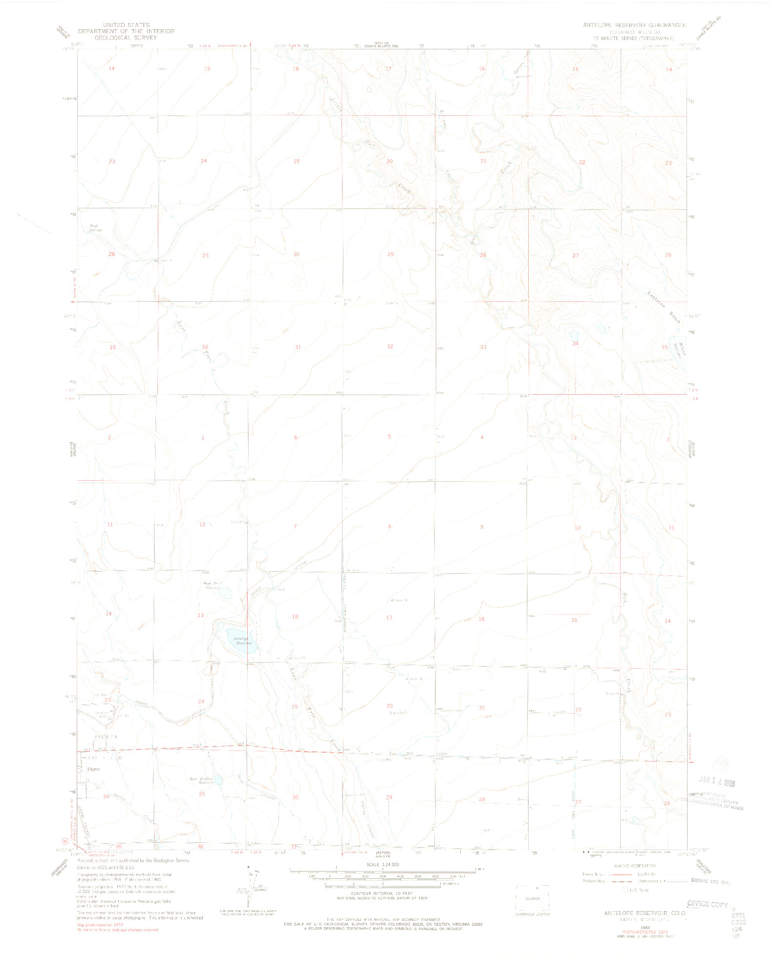 USGS 1:24000-SCALE QUADRANGLE FOR ANTELOPE RESERVOIR, CO 1960