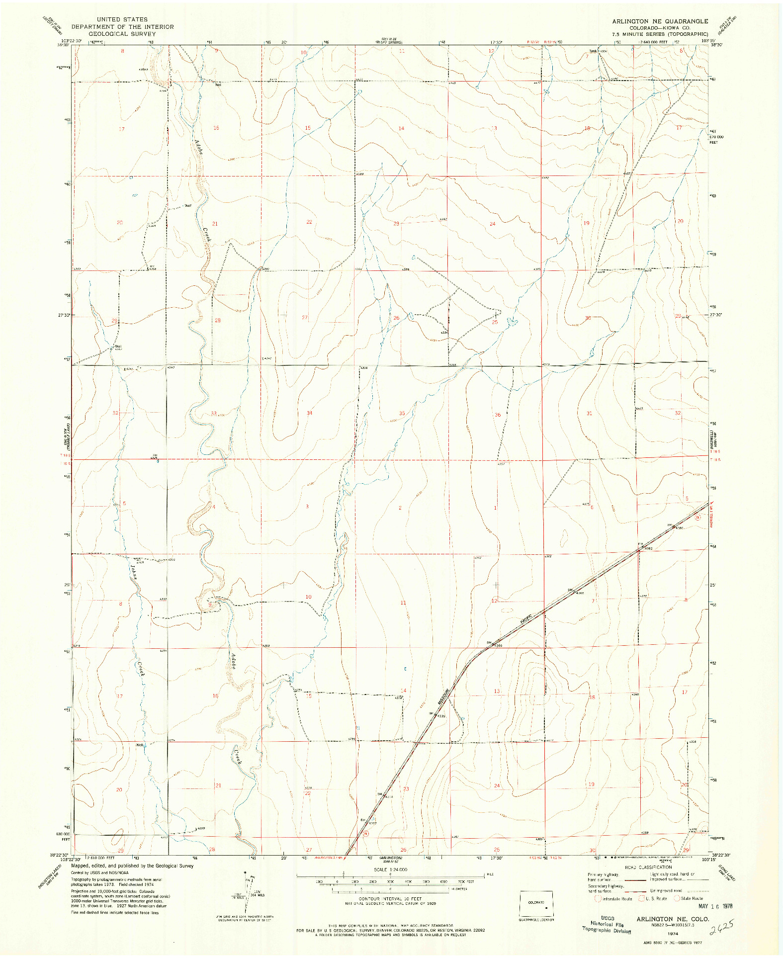 USGS 1:24000-SCALE QUADRANGLE FOR ARLINGTON NE, CO 1974