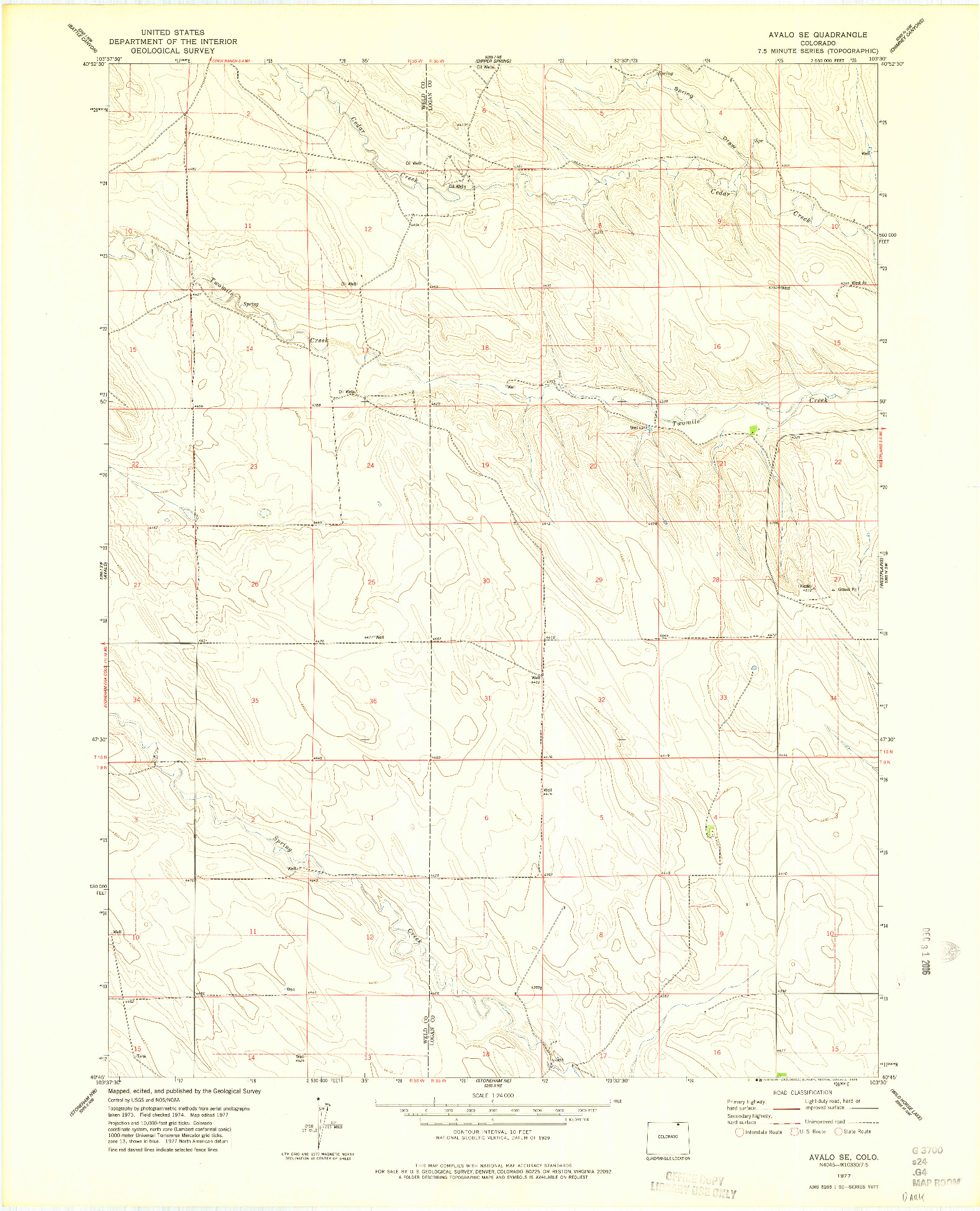 USGS 1:24000-SCALE QUADRANGLE FOR AVALO SE, CO 1977