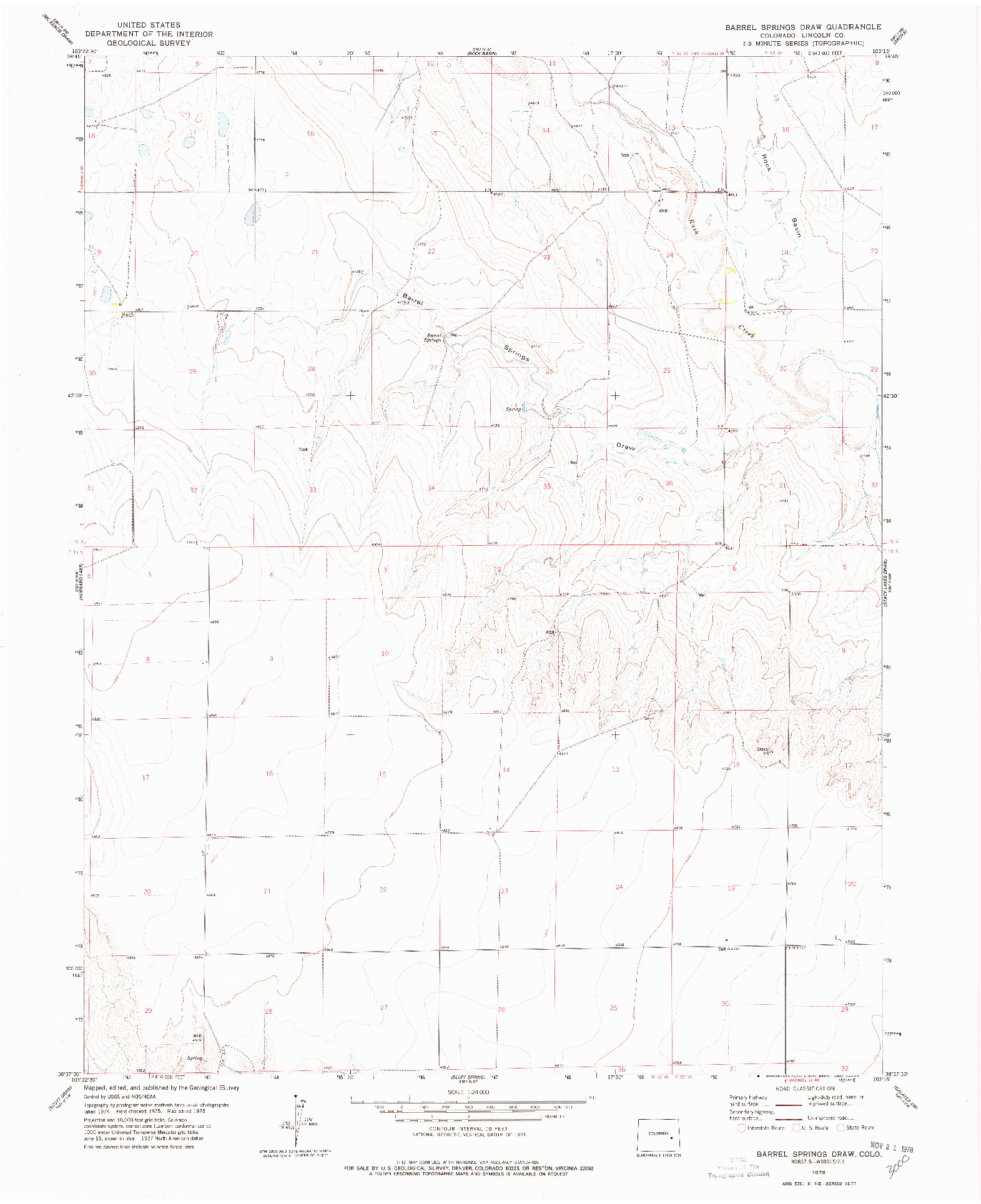 USGS 1:24000-SCALE QUADRANGLE FOR BARREL SPRINGS DRAW, CO 1978
