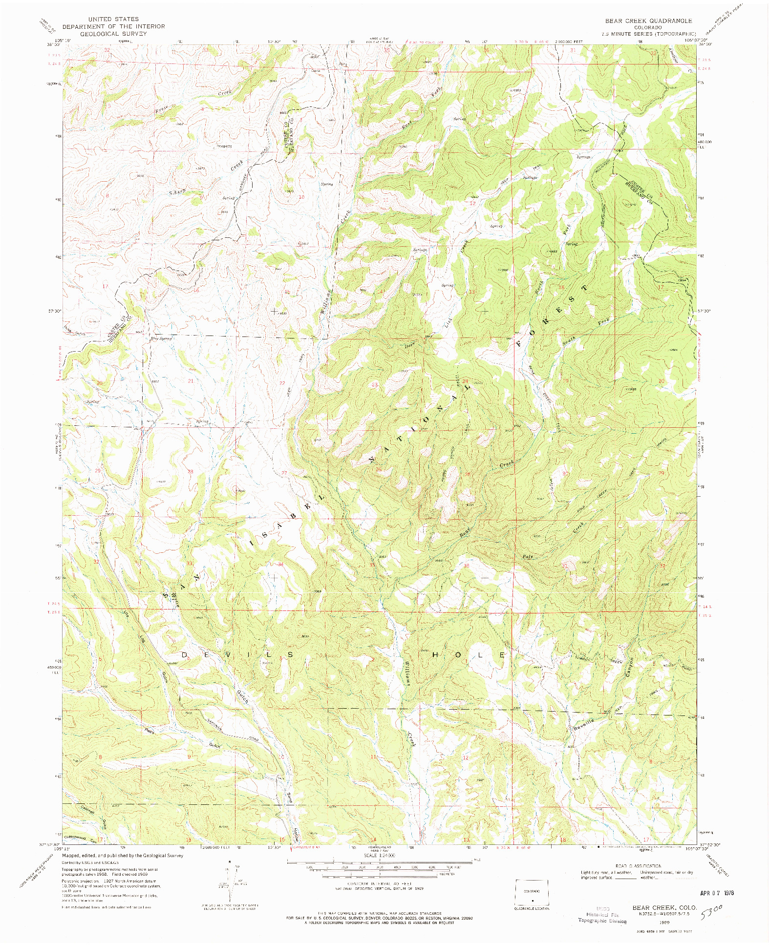 USGS 1:24000-SCALE QUADRANGLE FOR BEAR CREEK, CO 1969
