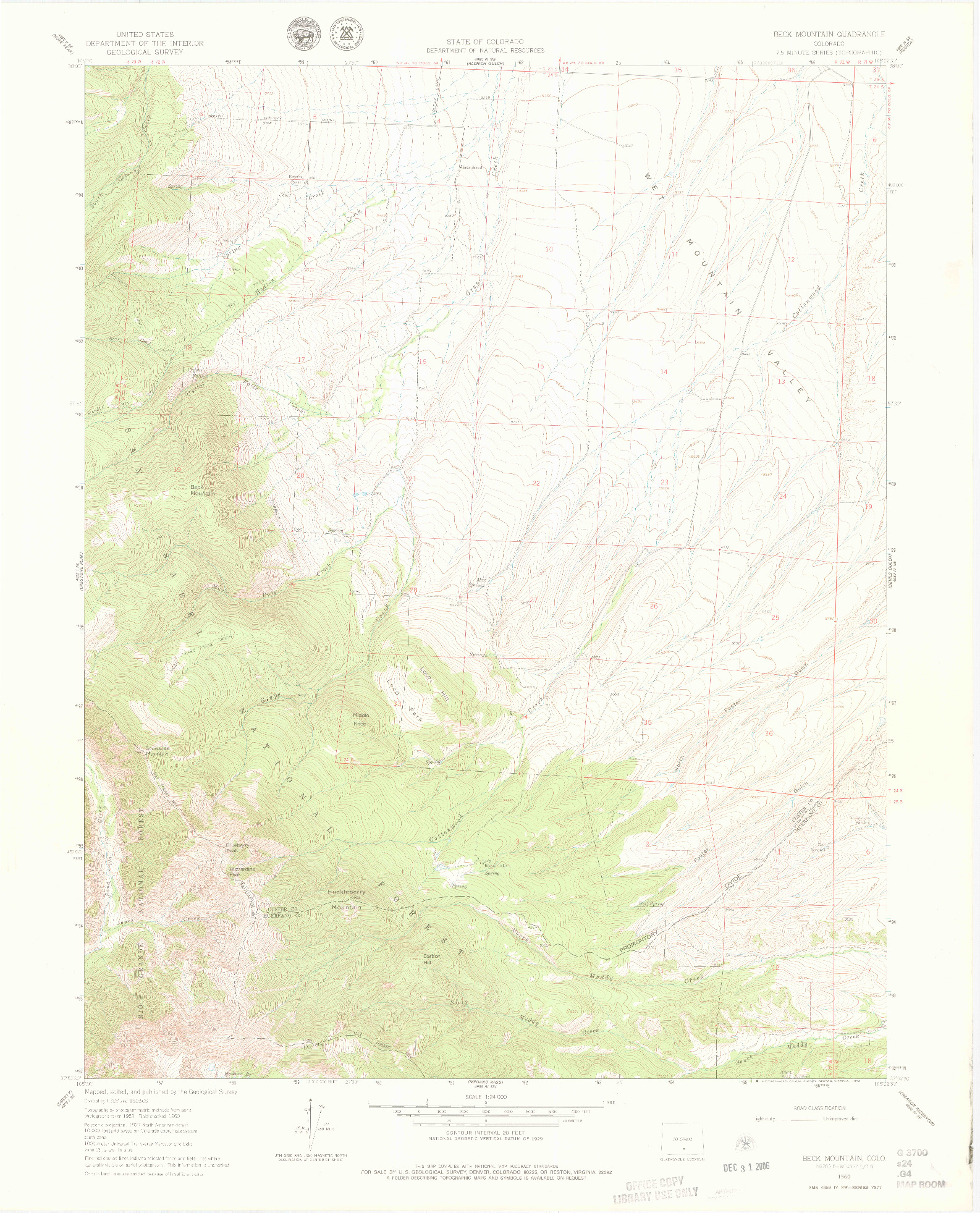 USGS 1:24000-SCALE QUADRANGLE FOR BECK MOUNTAIN, CO 1960