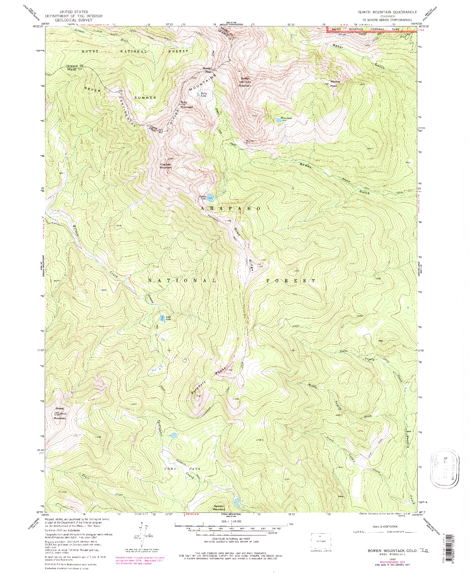 USGS 1:24000-SCALE QUADRANGLE FOR BOWEN MOUNTAIN, CO 1957