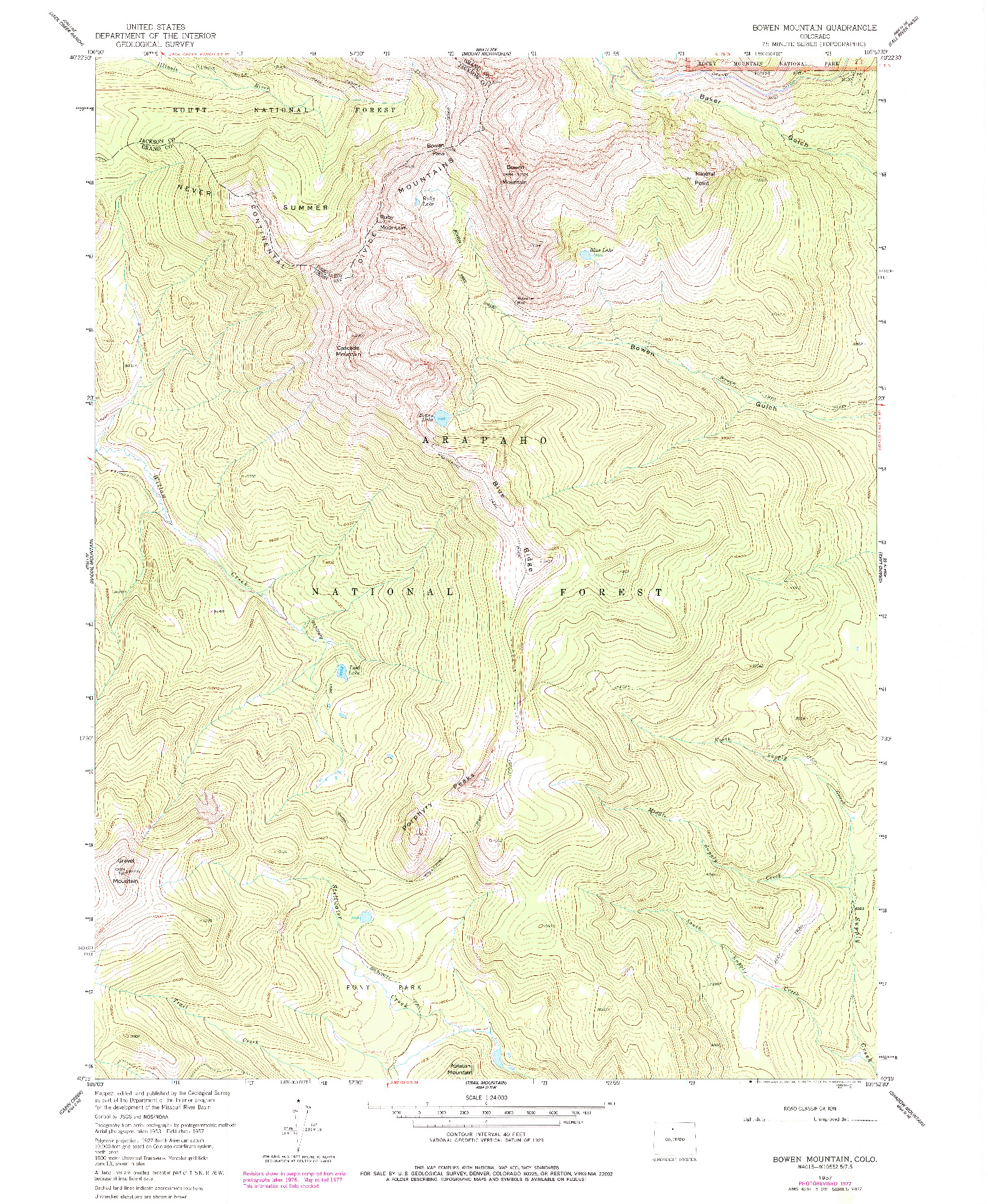 USGS 1:24000-SCALE QUADRANGLE FOR BOWEN MOUNTAIN, CO 1957