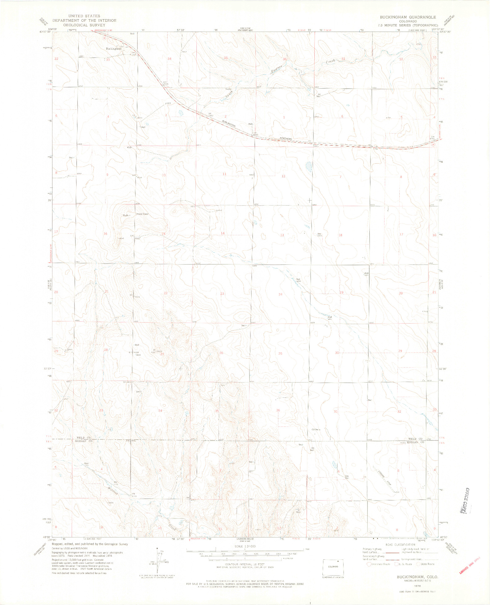 USGS 1:24000-SCALE QUADRANGLE FOR BUCKINGHAM, CO 1978
