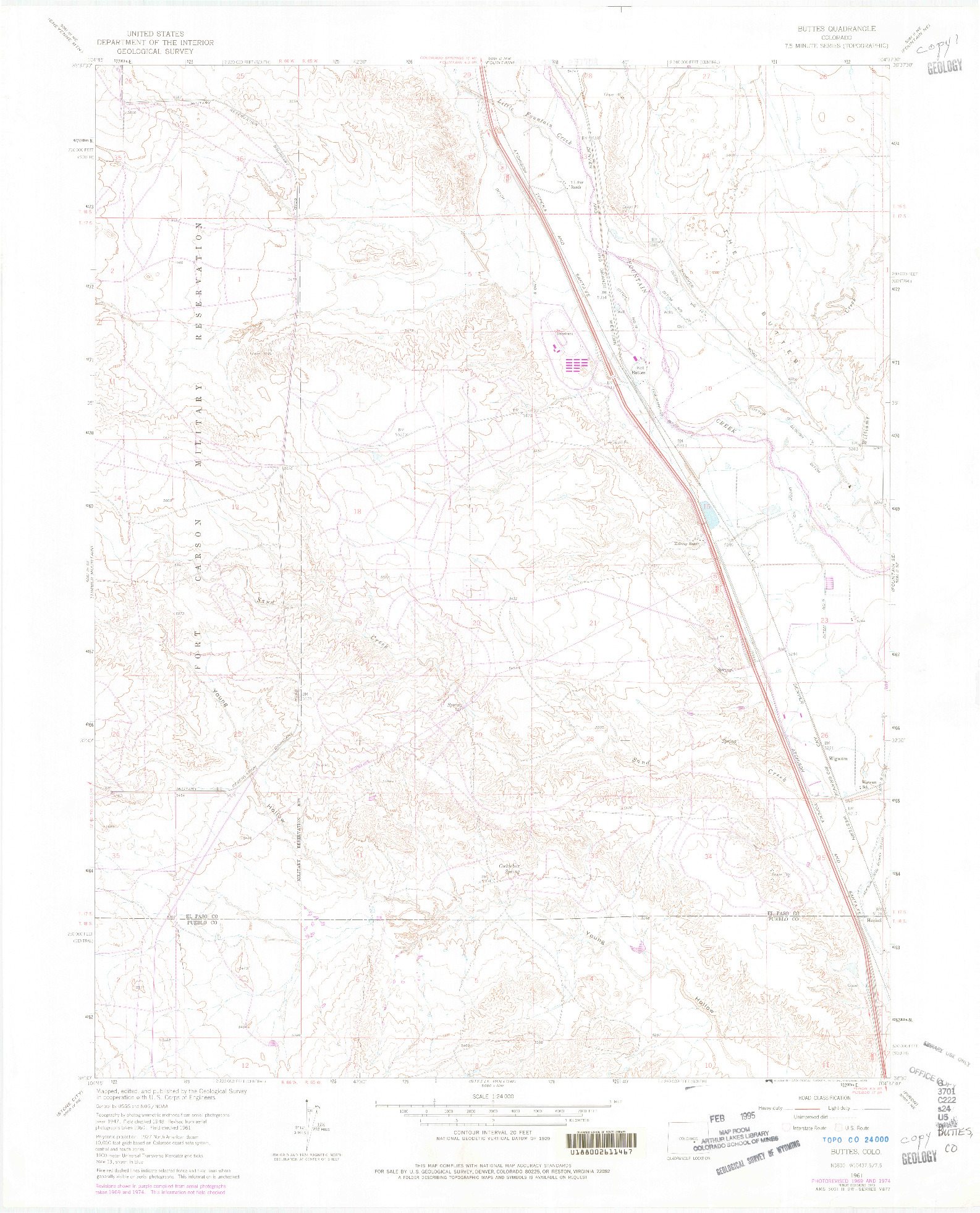 USGS 1:24000-SCALE QUADRANGLE FOR BUTTES, CO 1961