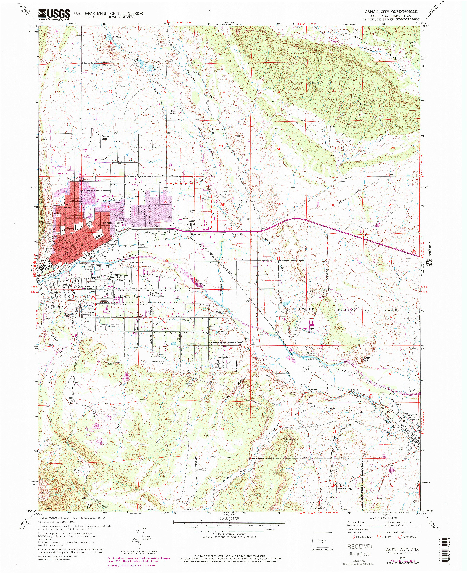 USGS 1:24000-SCALE QUADRANGLE FOR CANON CITY, CO 1959