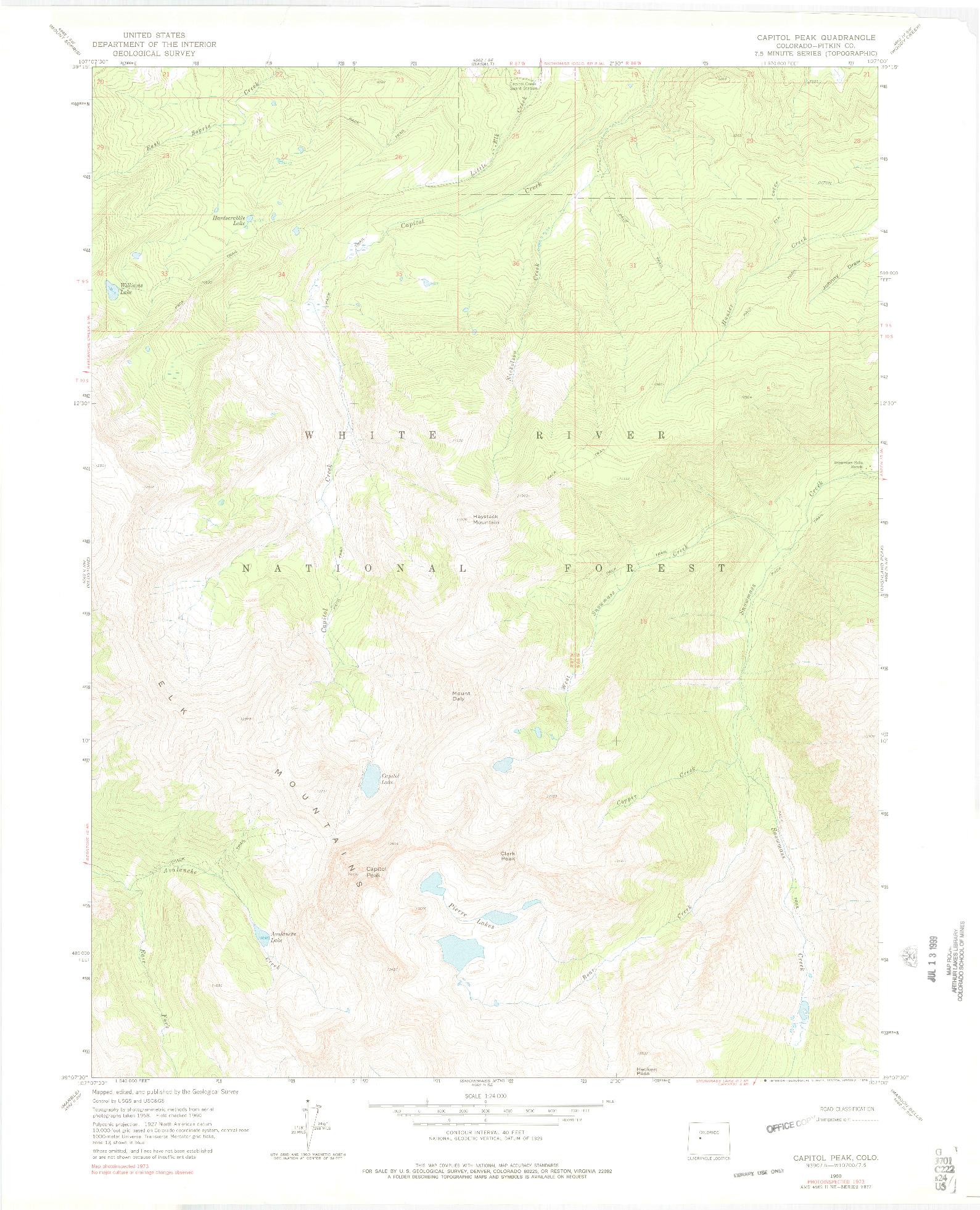 USGS 1:24000-SCALE QUADRANGLE FOR CAPITOL PEAK, CO 1960