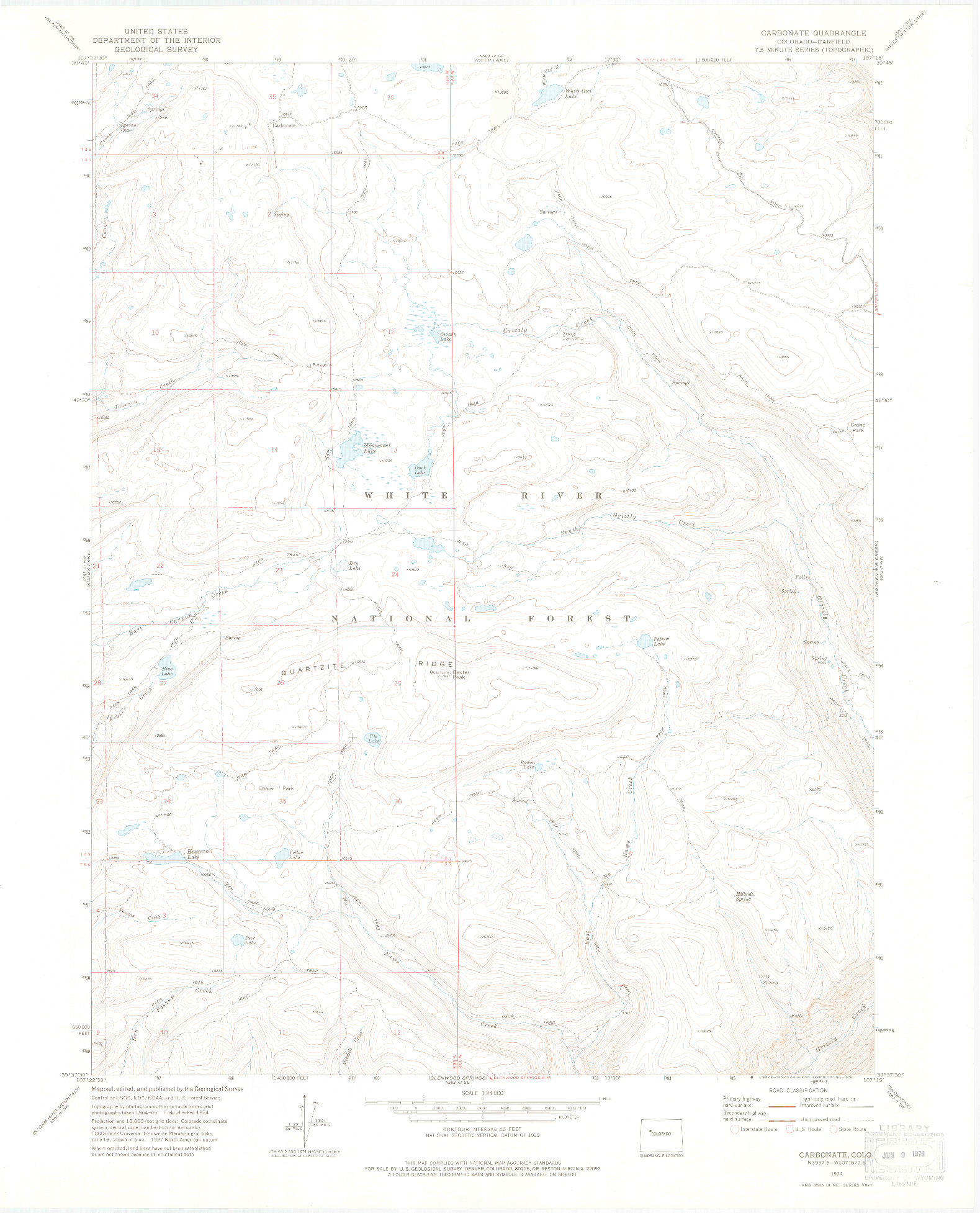 USGS 1:24000-SCALE QUADRANGLE FOR CARBONATE, CO 1974