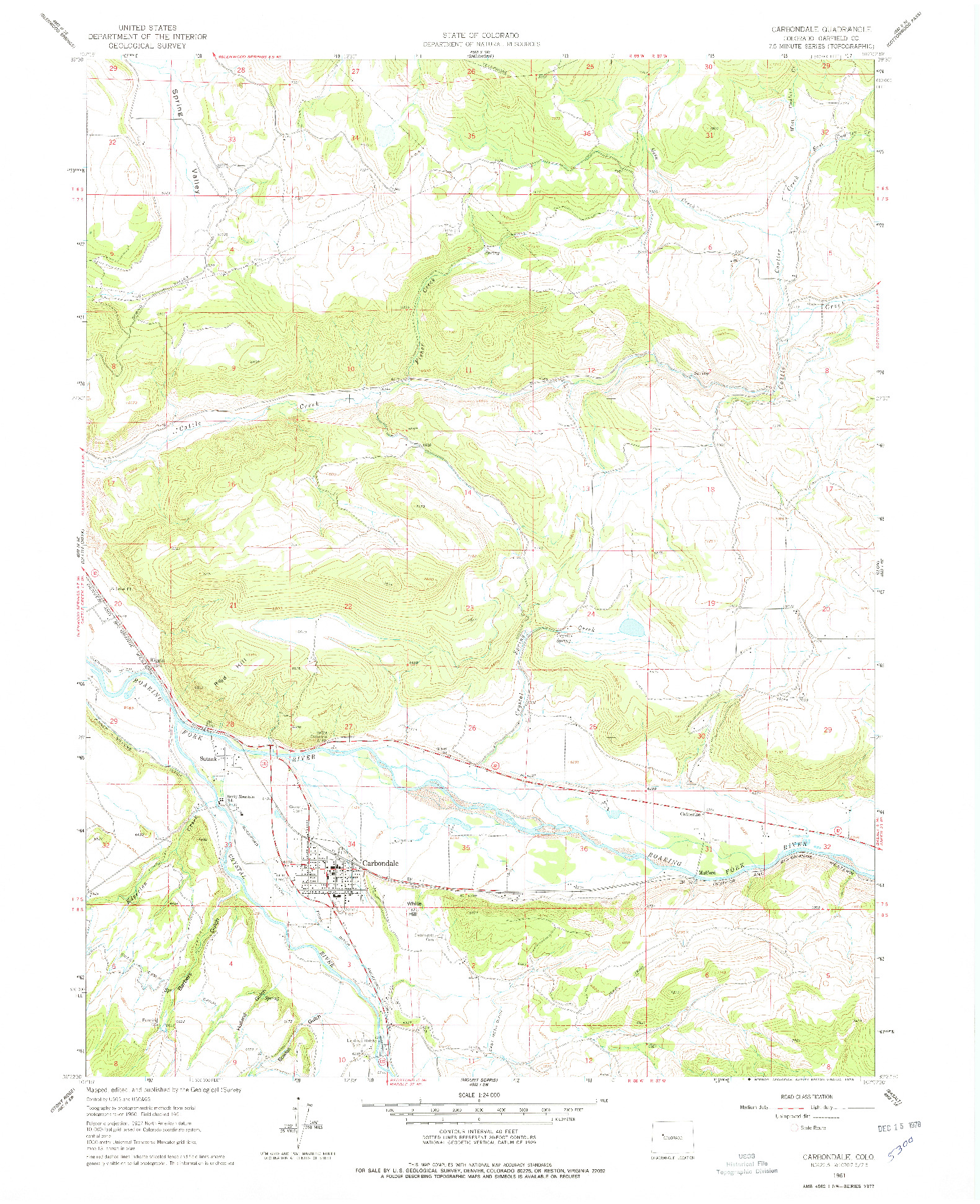 USGS 1:24000-SCALE QUADRANGLE FOR CARBONDALE, CO 1961