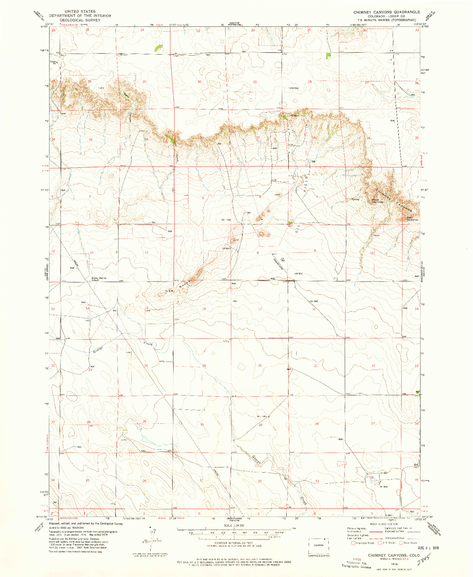 USGS 1:24000-SCALE QUADRANGLE FOR CHIMNEY CANYONS, CO 1978