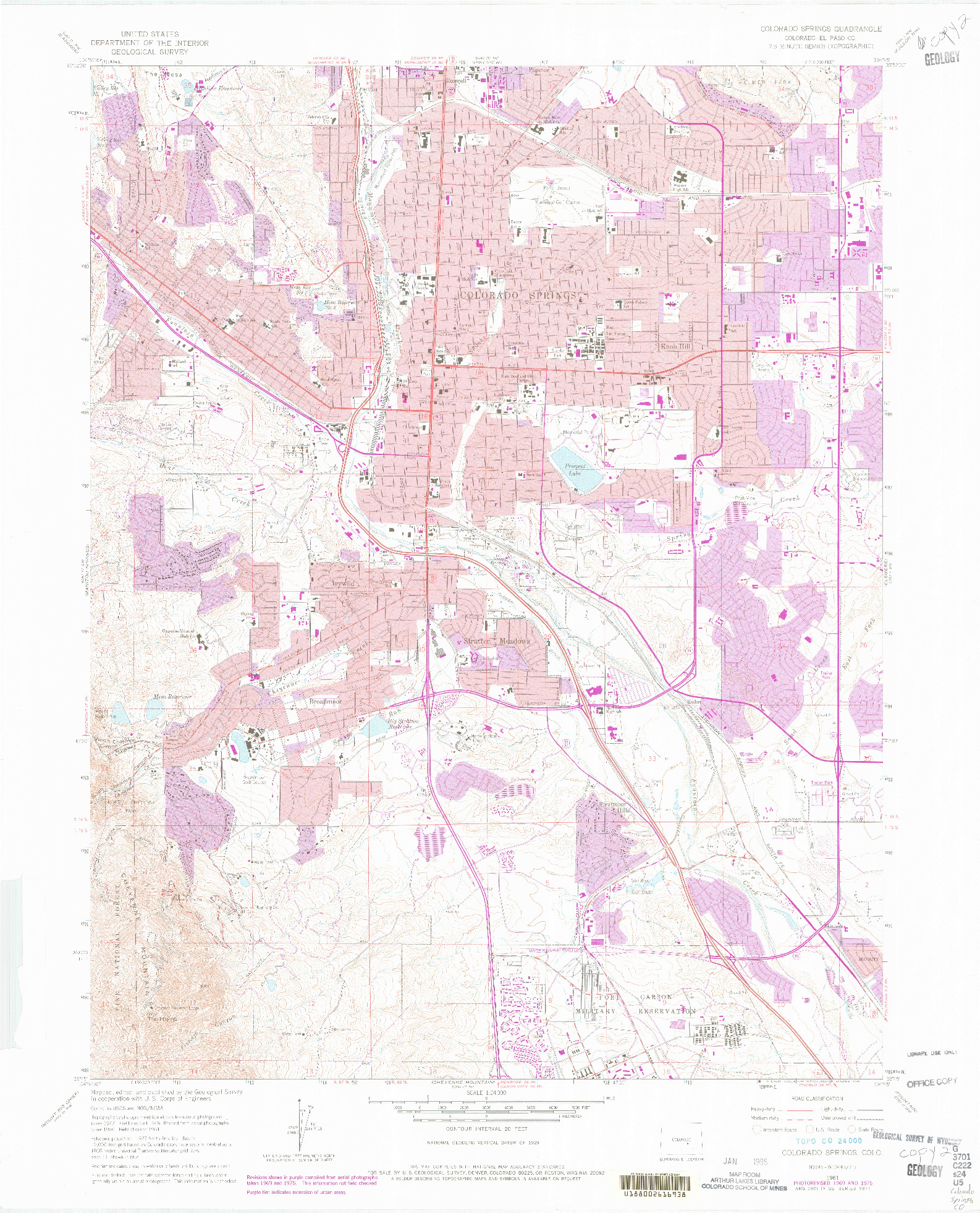 USGS 1:24000-SCALE QUADRANGLE FOR COLORADO SPRINGS, CO 1961