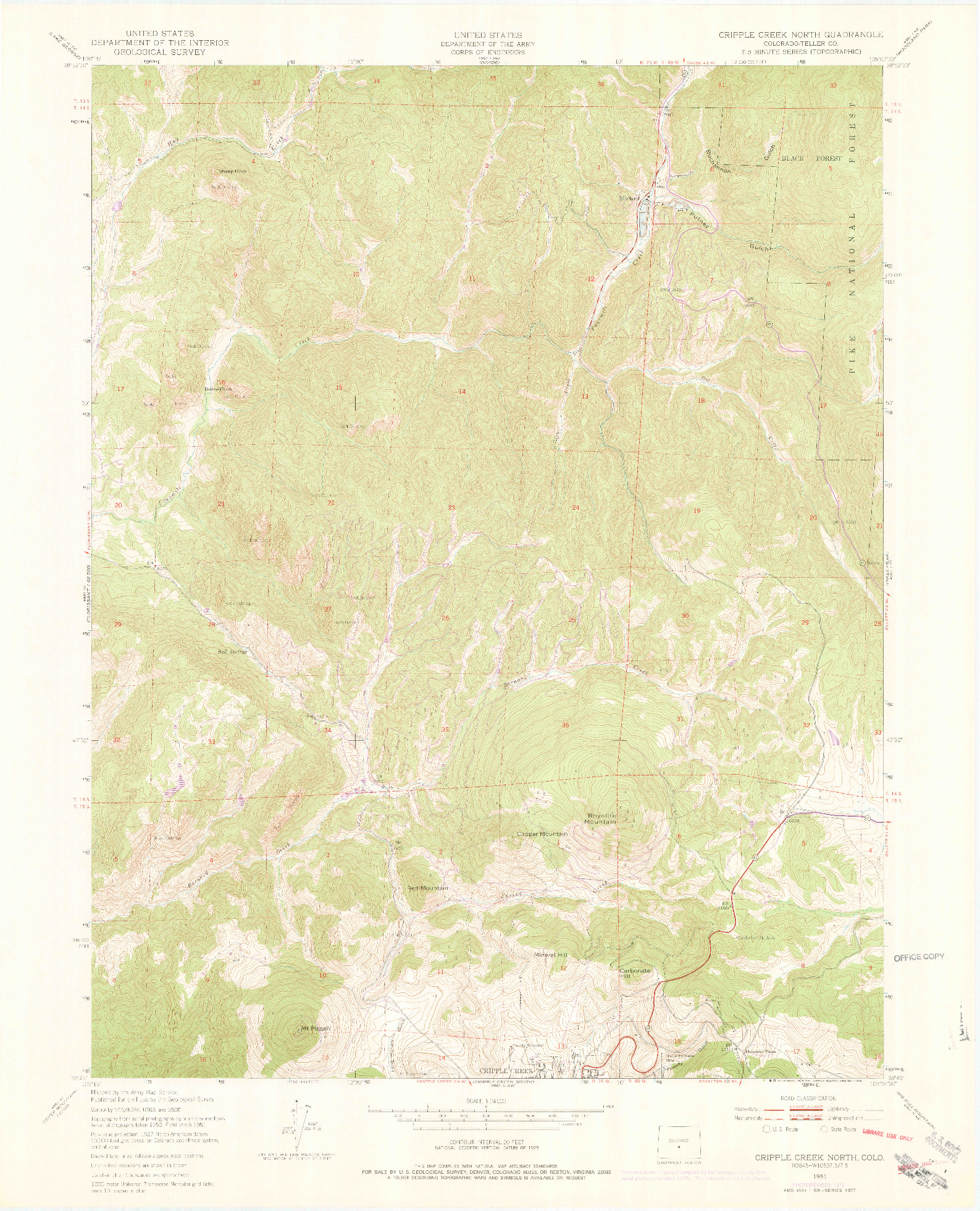 USGS 1:24000-SCALE QUADRANGLE FOR CRIPPLE CREEK NORTH, CO 1951