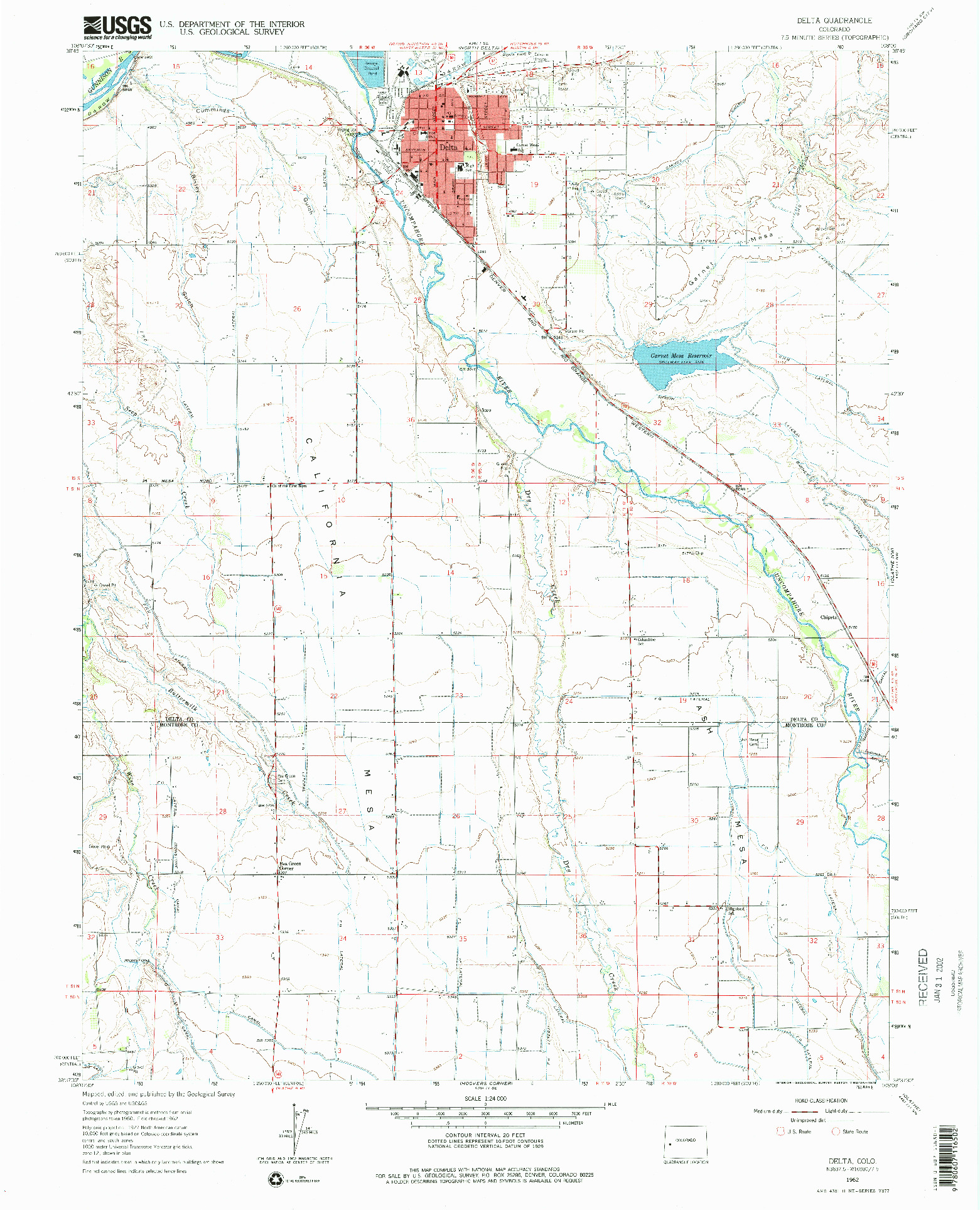 USGS 1:24000-SCALE QUADRANGLE FOR DELTA, CO 1962