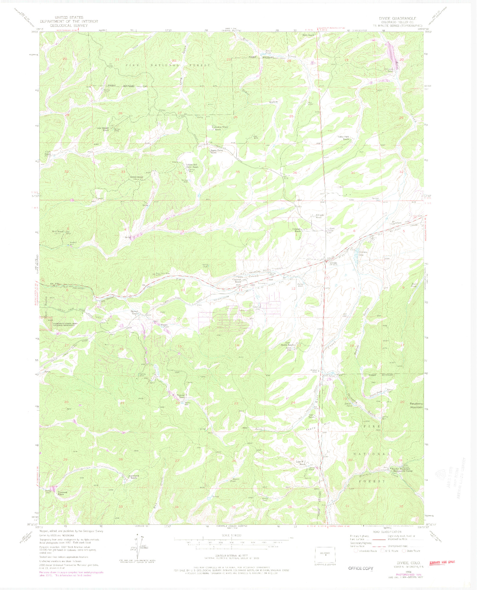 USGS 1:24000-SCALE QUADRANGLE FOR DIVIDE, CO 1954