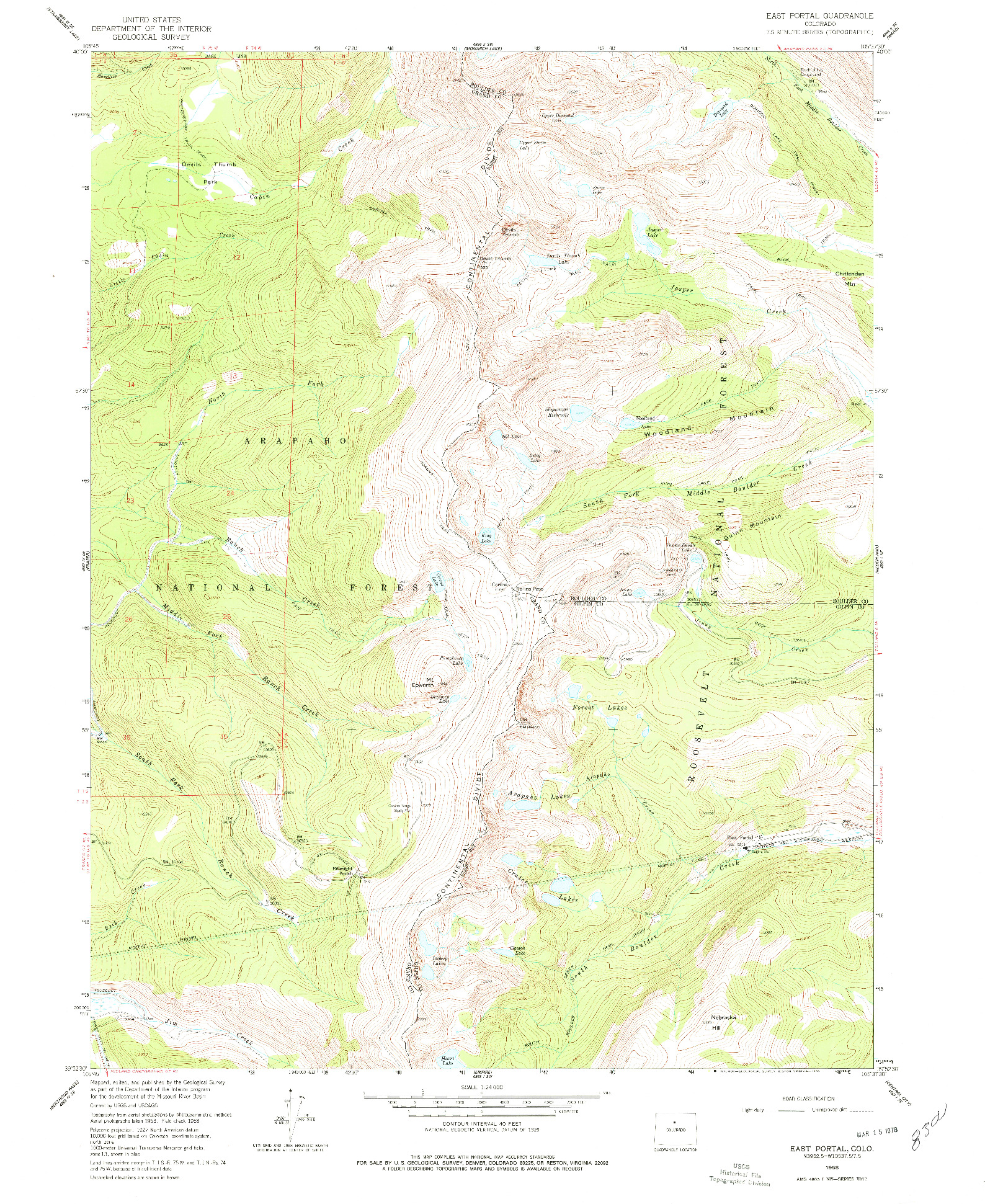 USGS 1:24000-SCALE QUADRANGLE FOR EAST PORTAL, CO 1958